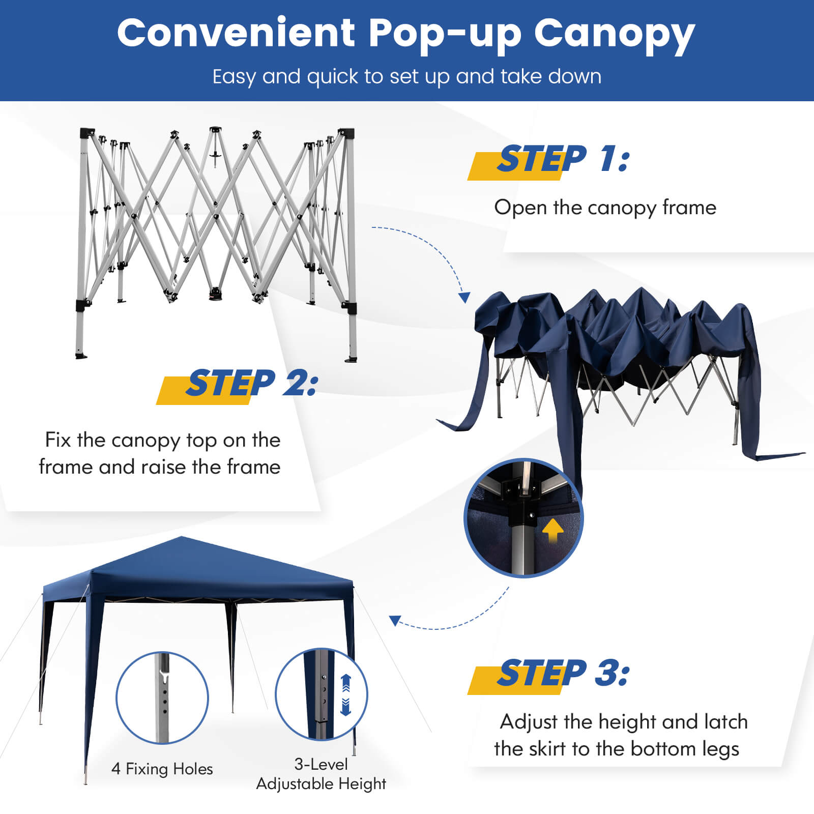 10 x 10 Feet Outdoor Pop-up Patio Canopy for  Beach and Camp, Blue Canopies   at Gallery Canada