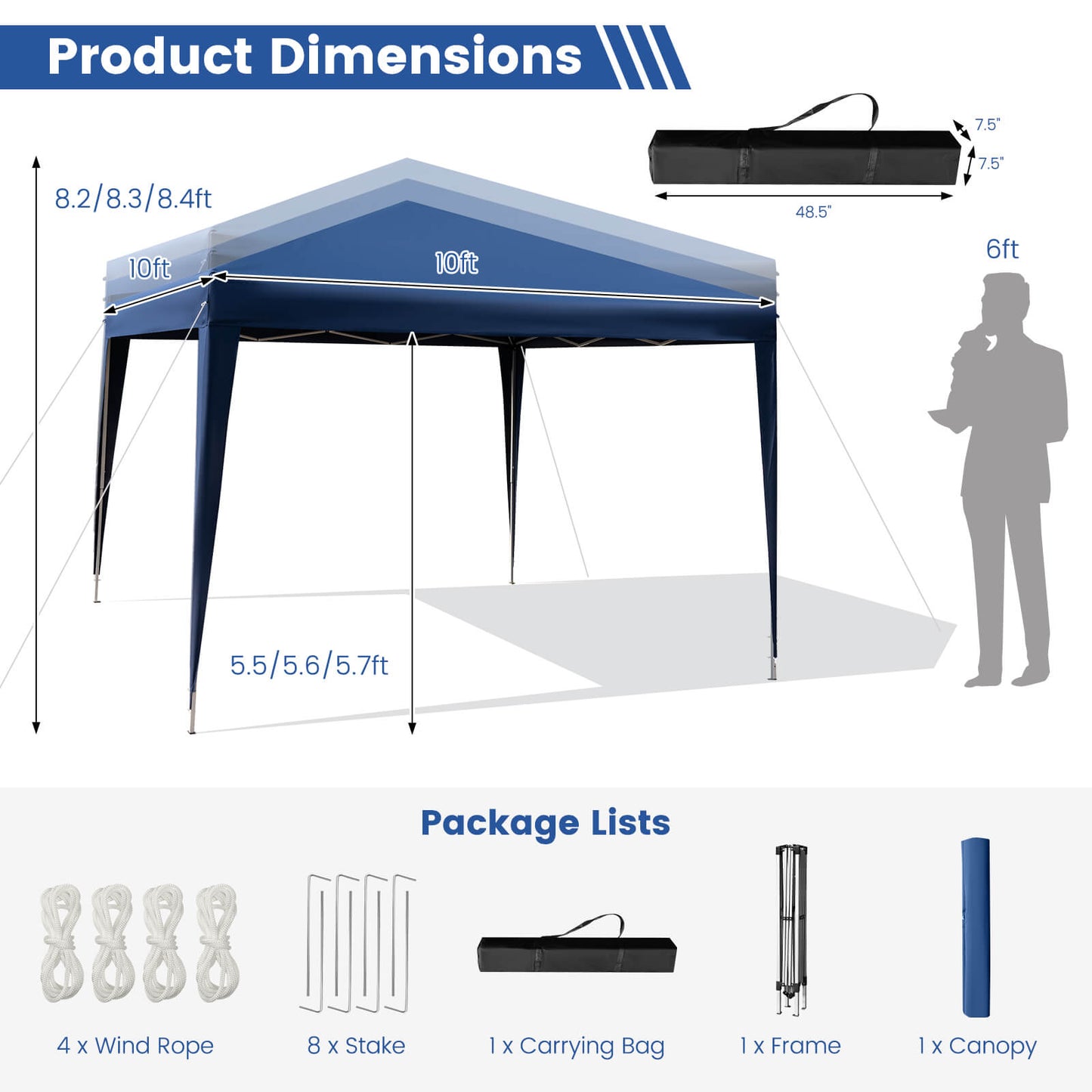 10 x 10 Feet Outdoor Pop-up Patio Canopy for  Beach and Camp, Blue Canopies   at Gallery Canada