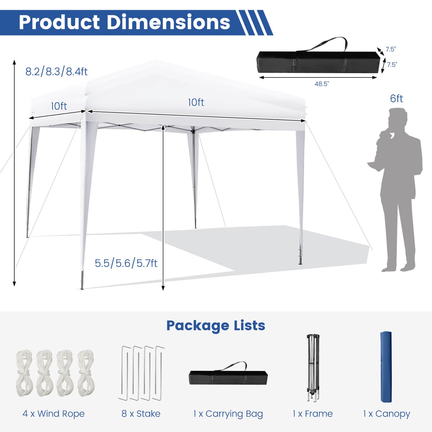 10 x 10 Feet Outdoor Pop-up Patio Canopy for  Beach and Camp, White Canopies   at Gallery Canada