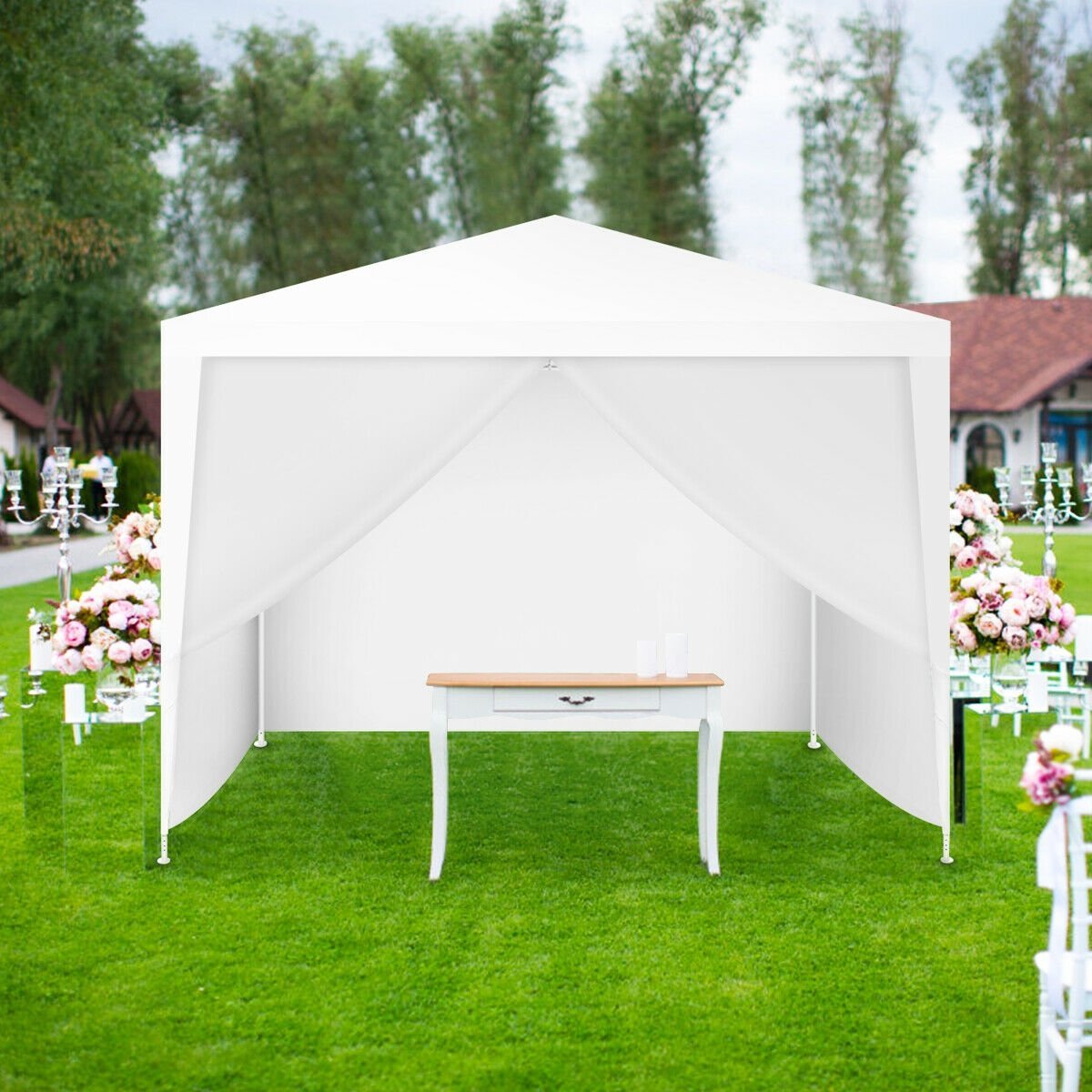 10 x 10 Feet Outdoor Side Walls Canopy Tent with 4 Removable Sidewalls, White Canopies   at Gallery Canada