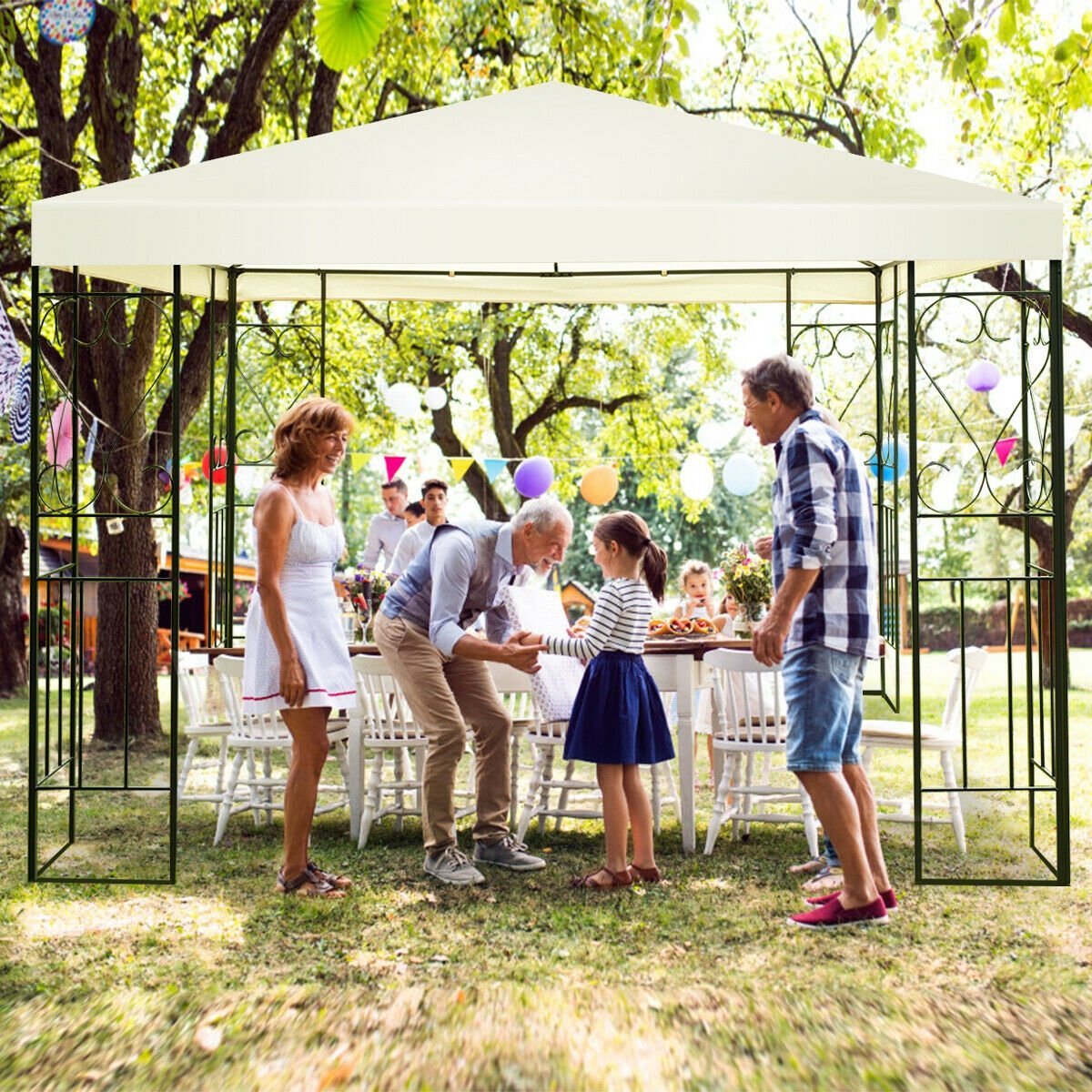 10 x 10 Feet Patio Gazebo Canopy Tent Garden Shelter, Beige Gazebos   at Gallery Canada