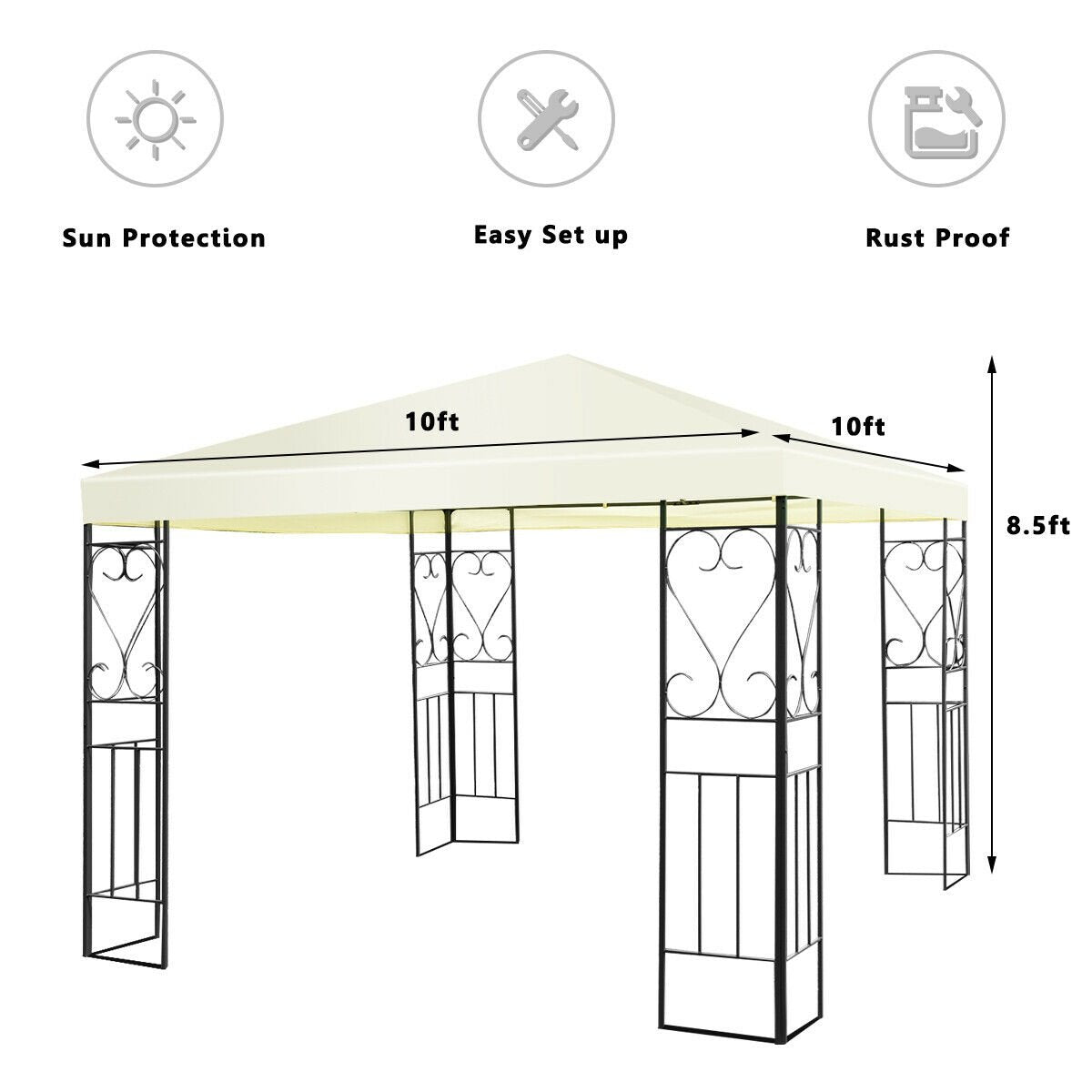 10 x 10 Feet Patio Gazebo Canopy Tent Garden Shelter, Beige Gazebos   at Gallery Canada