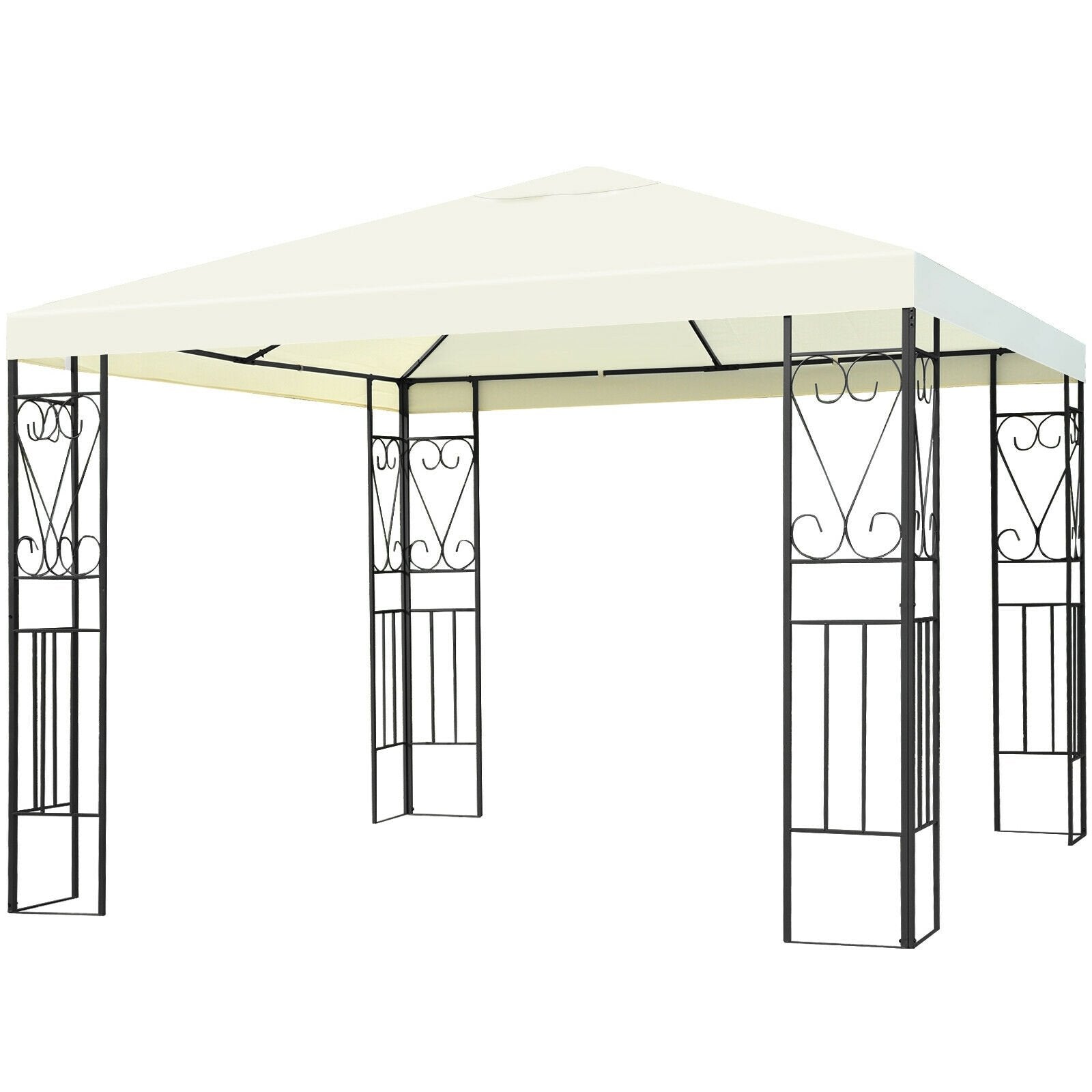 10 x 10 Feet Patio Gazebo Canopy Tent Garden Shelter, Beige Gazebos   at Gallery Canada