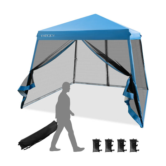 10 x 10 Feet Pop Up Canopy with with Mesh Sidewalls and Roller Bag, Blue Canopies   at Gallery Canada