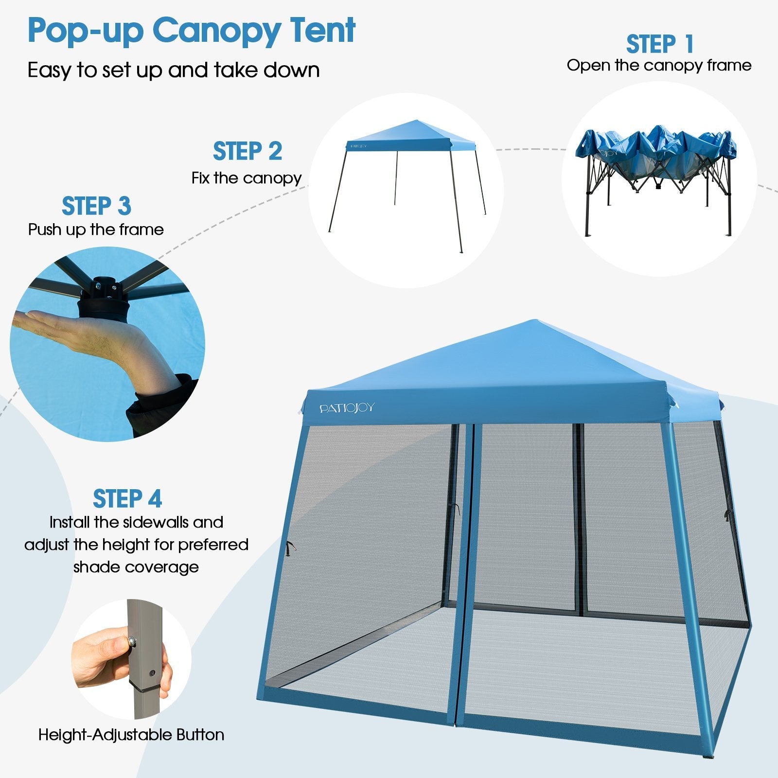 10 x 10 Feet Pop Up Canopy with with Mesh Sidewalls and Roller Bag, Blue Canopies   at Gallery Canada