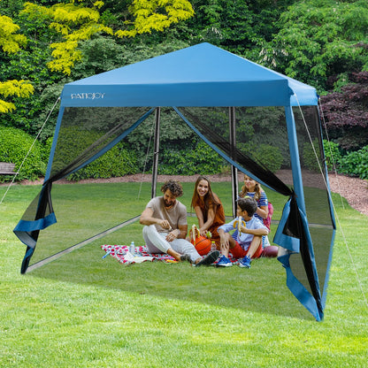 10 x 10 Feet Pop Up Canopy with with Mesh Sidewalls and Roller Bag, Blue Canopies   at Gallery Canada