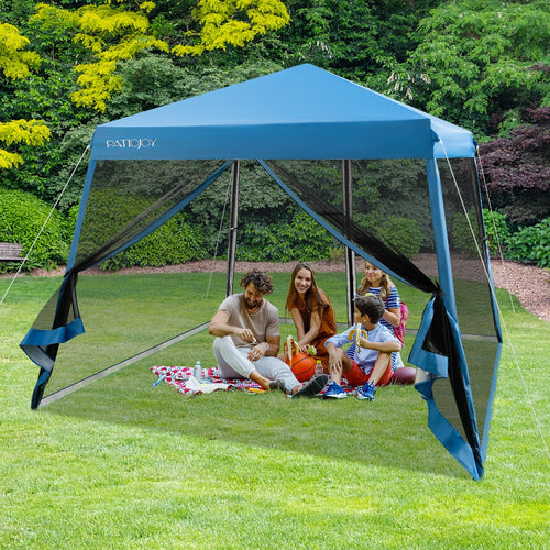 10 x 10 Feet Pop Up Canopy with with Mesh Sidewalls and Roller Bag, Blue