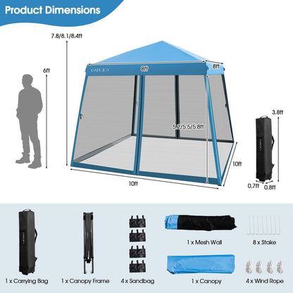 10 x 10 Feet Pop Up Canopy with with Mesh Sidewalls and Roller Bag, Blue Canopies   at Gallery Canada