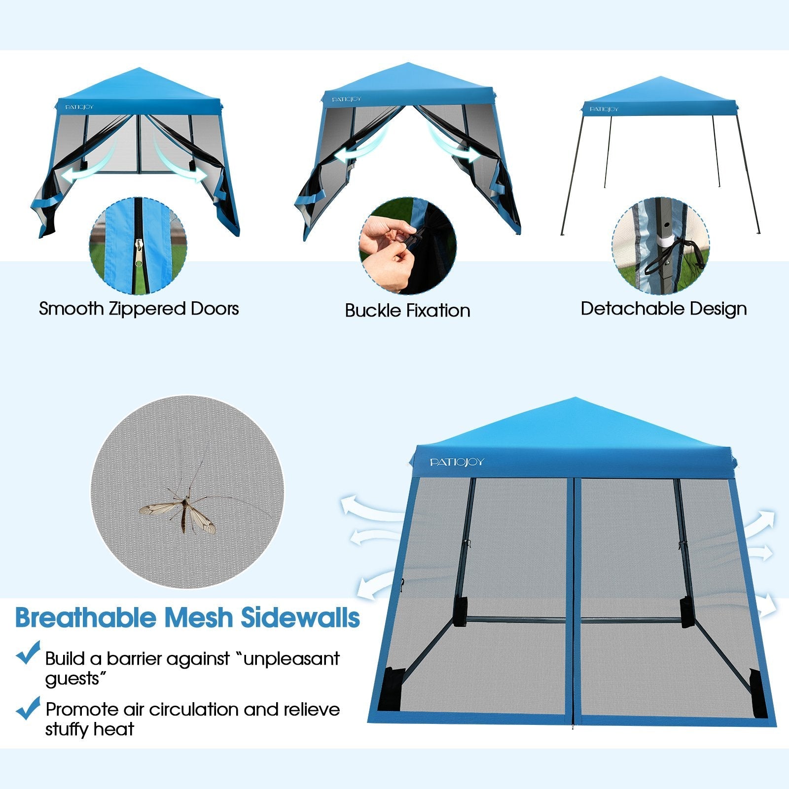 10 x 10 Feet Pop Up Canopy with with Mesh Sidewalls and Roller Bag, Blue Canopies   at Gallery Canada