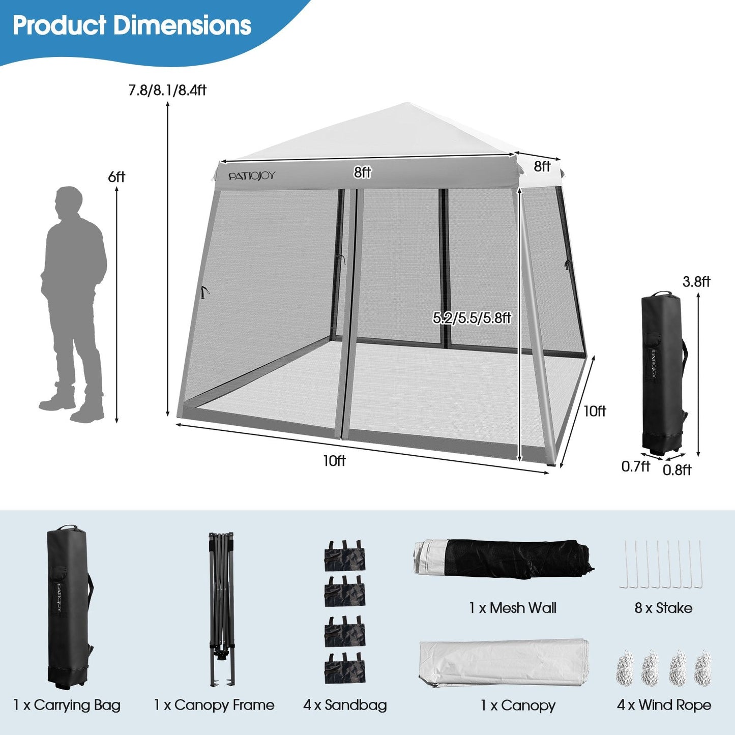 10 x 10 Feet Pop Up Canopy with with Mesh Sidewalls and Roller Bag, Gray Canopies   at Gallery Canada