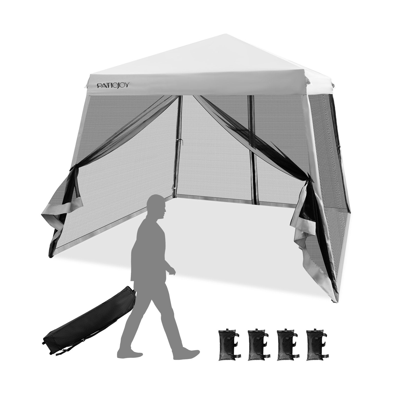 10 x 10 Feet Pop Up Canopy with with Mesh Sidewalls and Roller Bag, Gray Canopies   at Gallery Canada