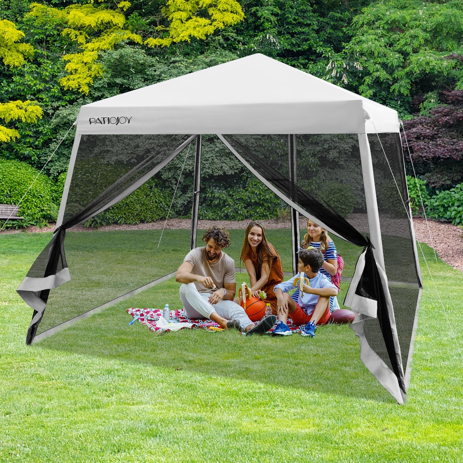 10 x 10 Feet Pop Up Canopy with with Mesh Sidewalls and Roller Bag, Gray Canopies   at Gallery Canada