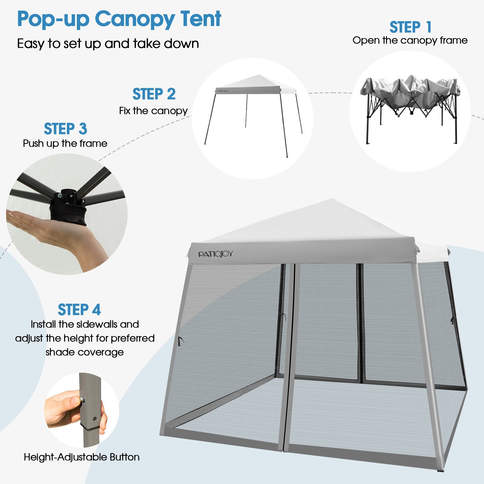 10 x 10 Feet Pop Up Canopy with with Mesh Sidewalls and Roller Bag, Gray Canopies   at Gallery Canada