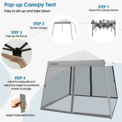 10 x 10 Feet Pop Up Canopy with with Mesh Sidewalls and Roller Bag, Gray Canopies   at Gallery Canada