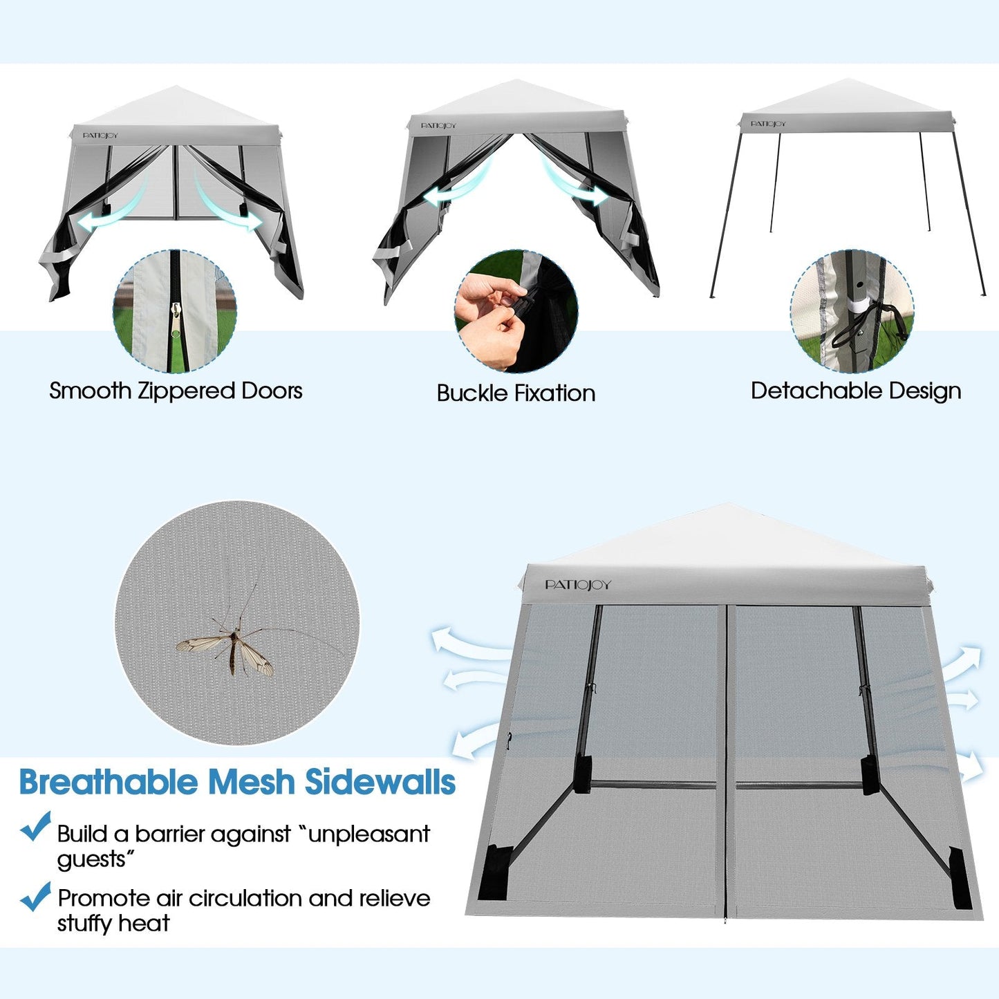 10 x 10 Feet Pop Up Canopy with with Mesh Sidewalls and Roller Bag, Gray Canopies   at Gallery Canada