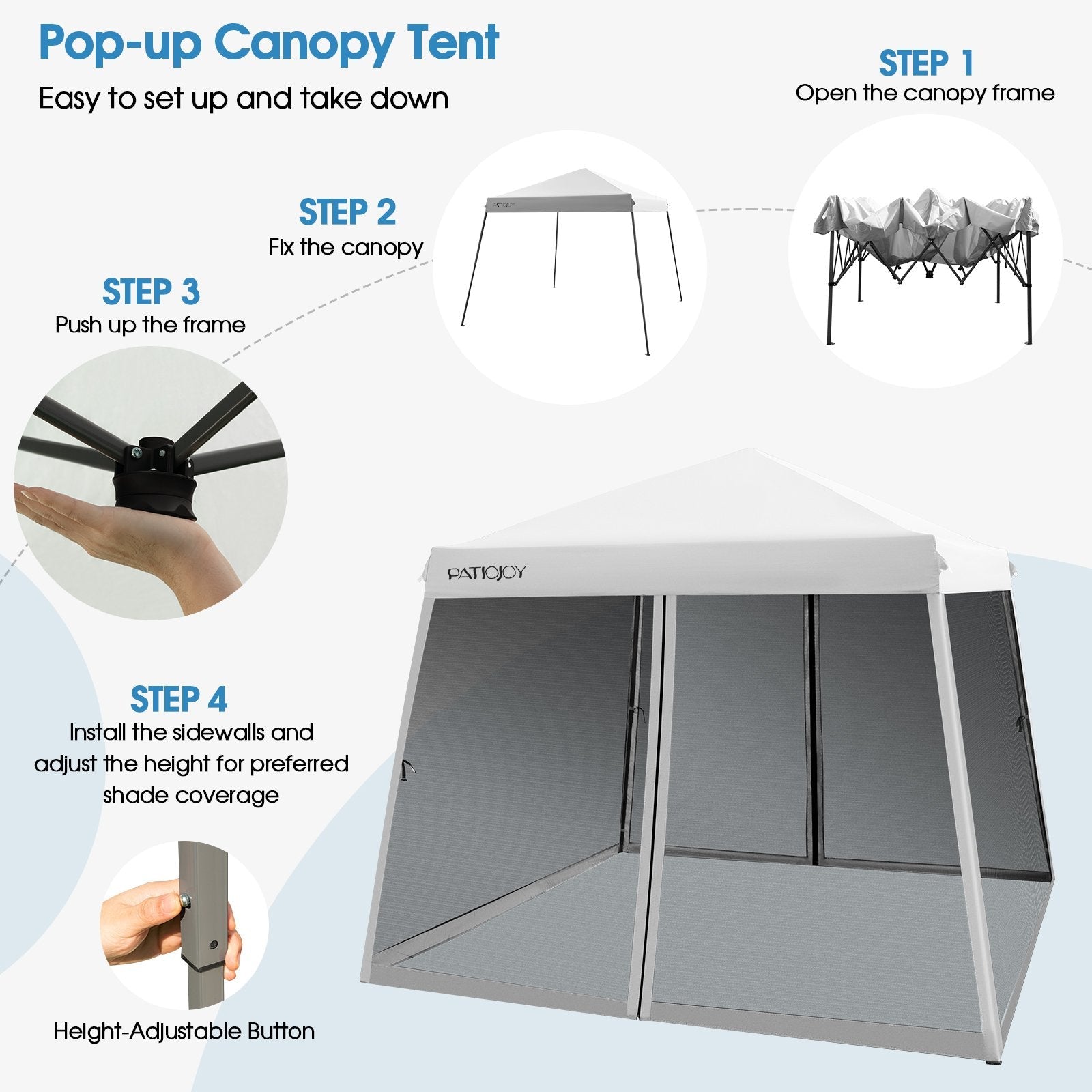 10 x 10 Feet Pop Up Canopy with with Mesh Sidewalls and Roller Bag, White Canopies   at Gallery Canada