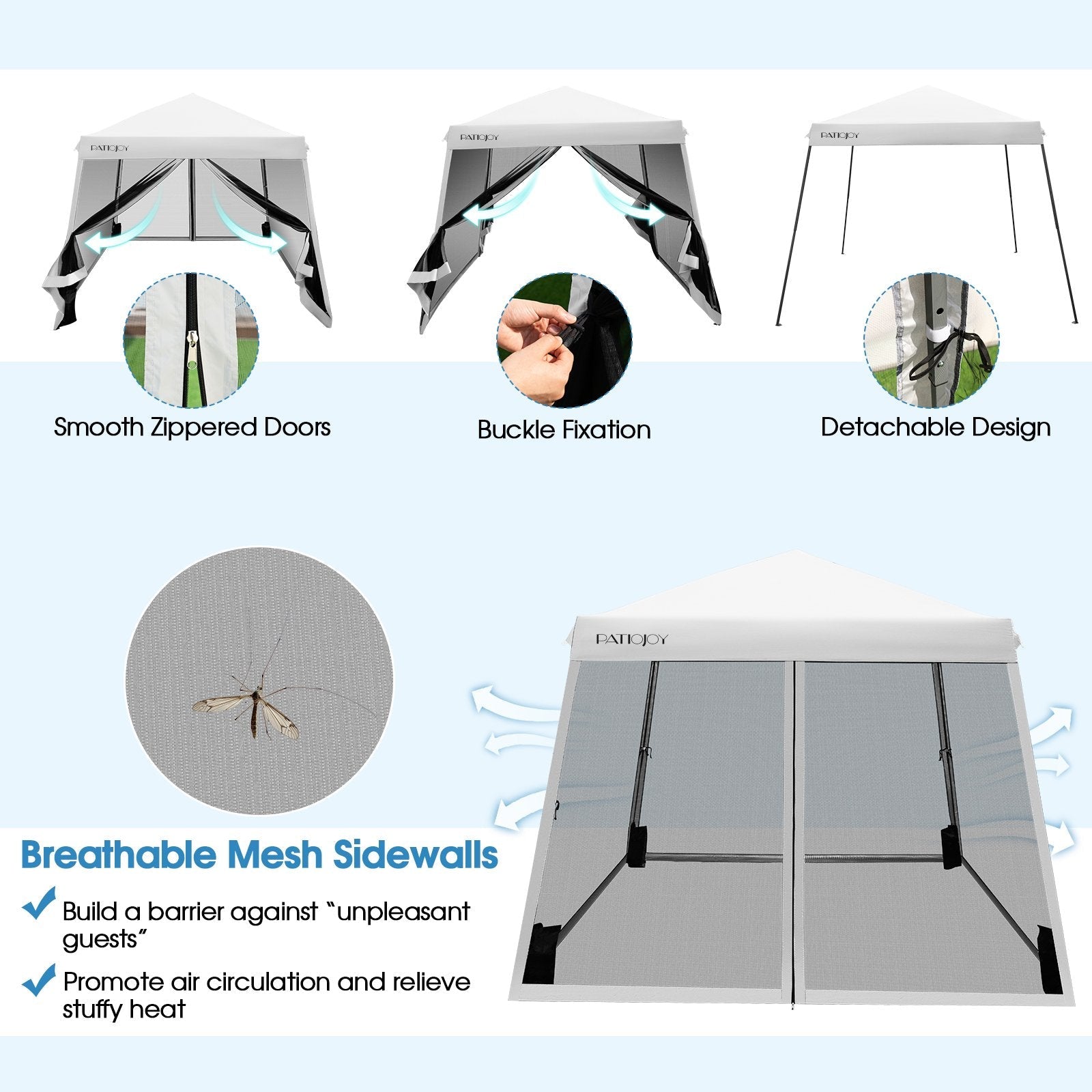 10 x 10 Feet Pop Up Canopy with with Mesh Sidewalls and Roller Bag, White Canopies   at Gallery Canada