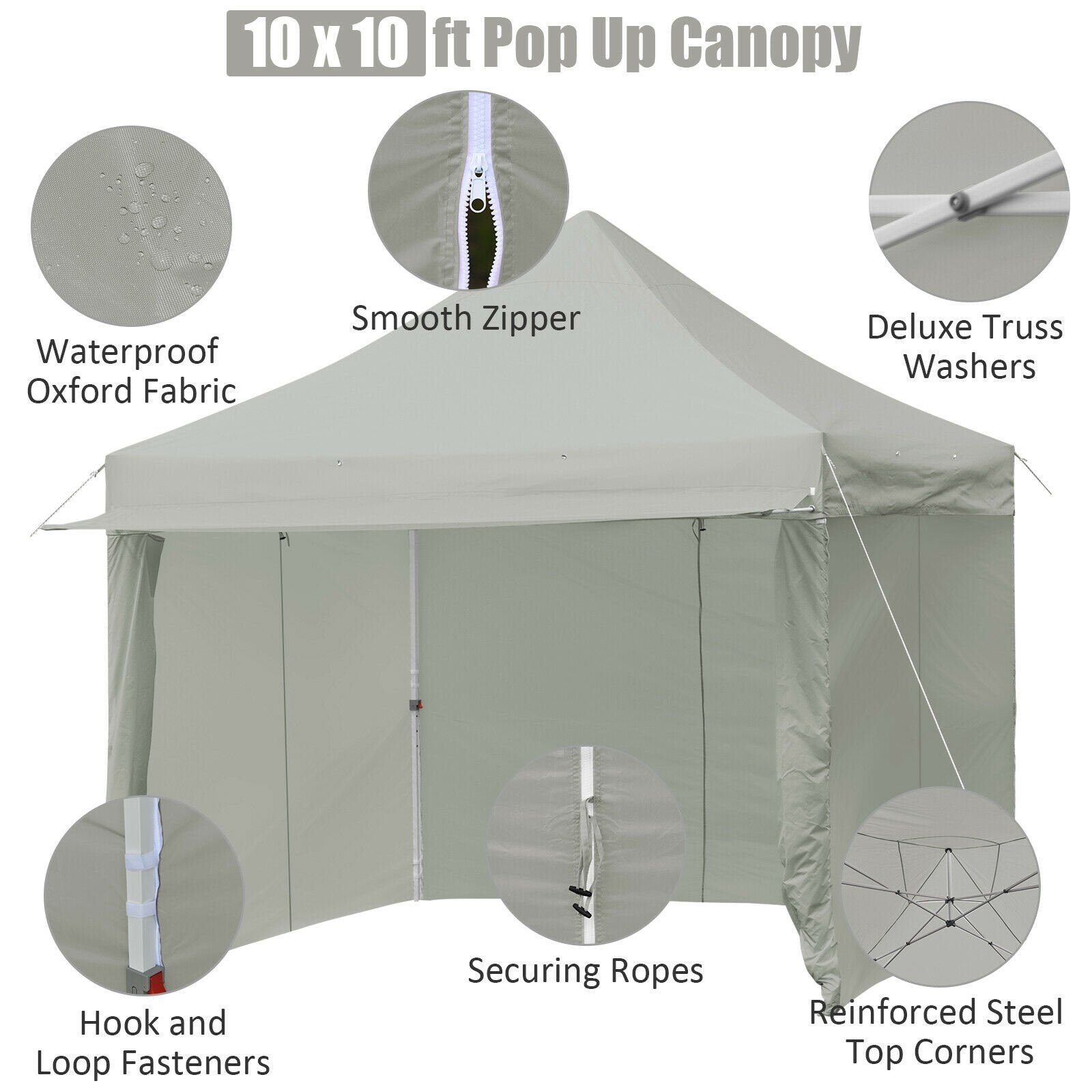 10 x 10 Feet Pop up Gazebo with 4 Height and Adjust Folding Awning, Gray Canopies   at Gallery Canada