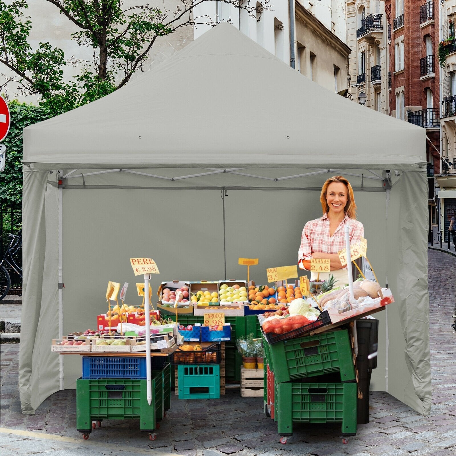 10 x 10 Feet Pop up Gazebo with 4 Height and Adjust Folding Awning, Gray Canopies   at Gallery Canada