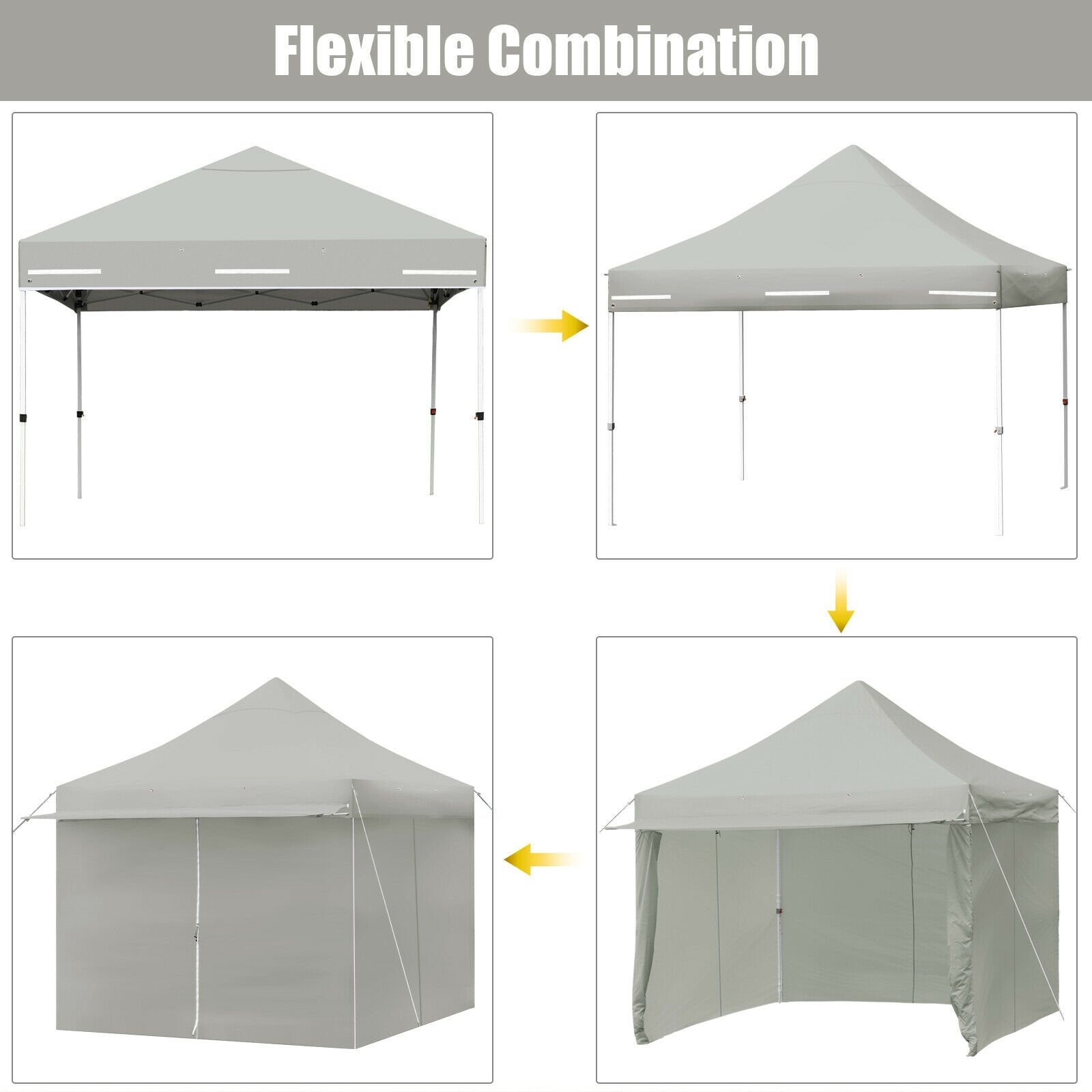 10 x 10 Feet Pop up Gazebo with 4 Height and Adjust Folding Awning, Gray Canopies   at Gallery Canada