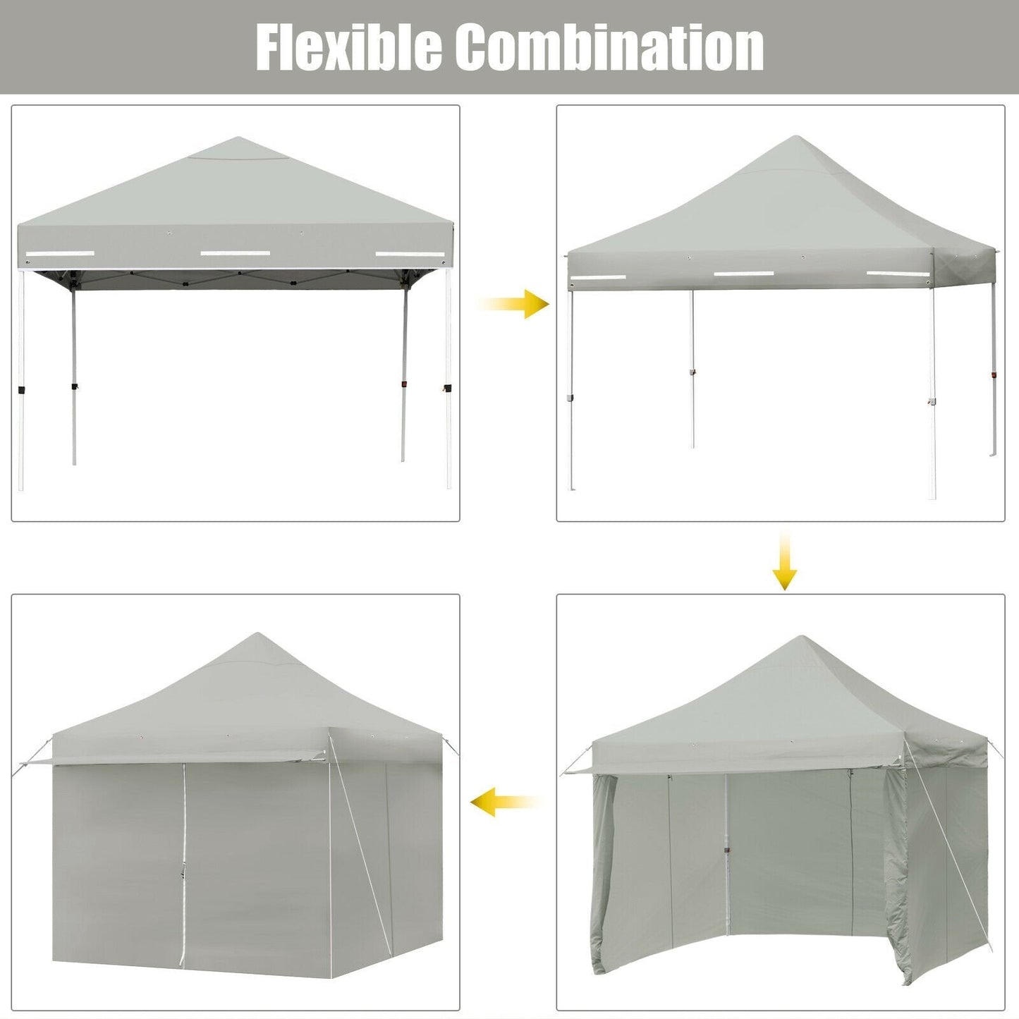 10 x 10 Feet Pop up Gazebo with 4 Height and Adjust Folding Awning, Gray Canopies   at Gallery Canada