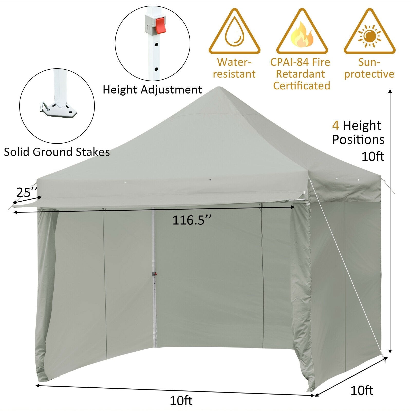 10 x 10 Feet Pop up Gazebo with 4 Height and Adjust Folding Awning, Gray Canopies   at Gallery Canada