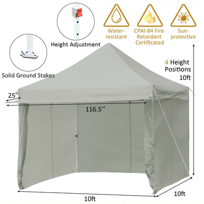 10 x 10 Feet Pop up Gazebo with 4 Height and Adjust Folding Awning, Gray Canopies   at Gallery Canada