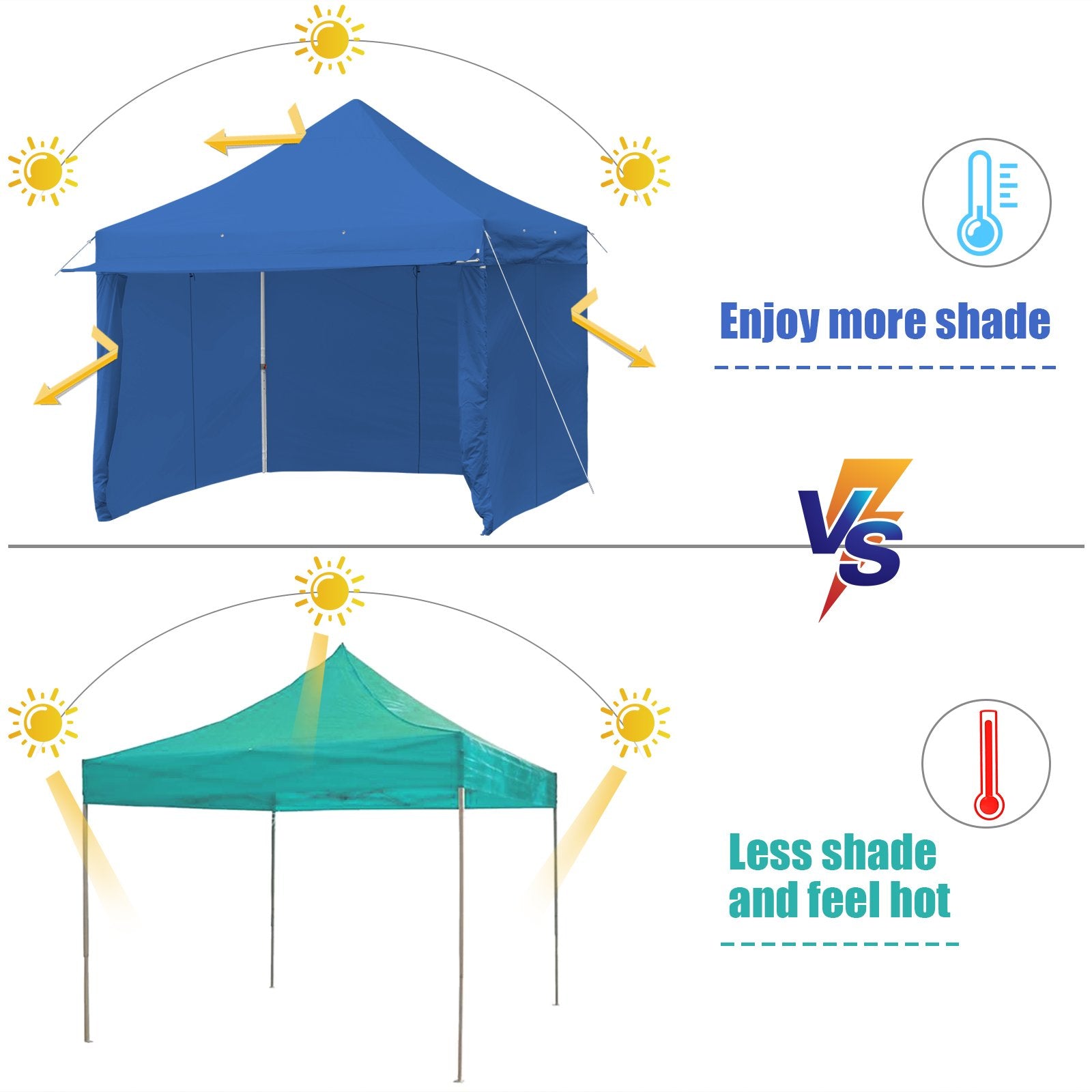 10 x 10 Feet Pop-up Gazebo with 5 Removable Zippered Sidewalls and Extended Awning, Blue Canopies   at Gallery Canada