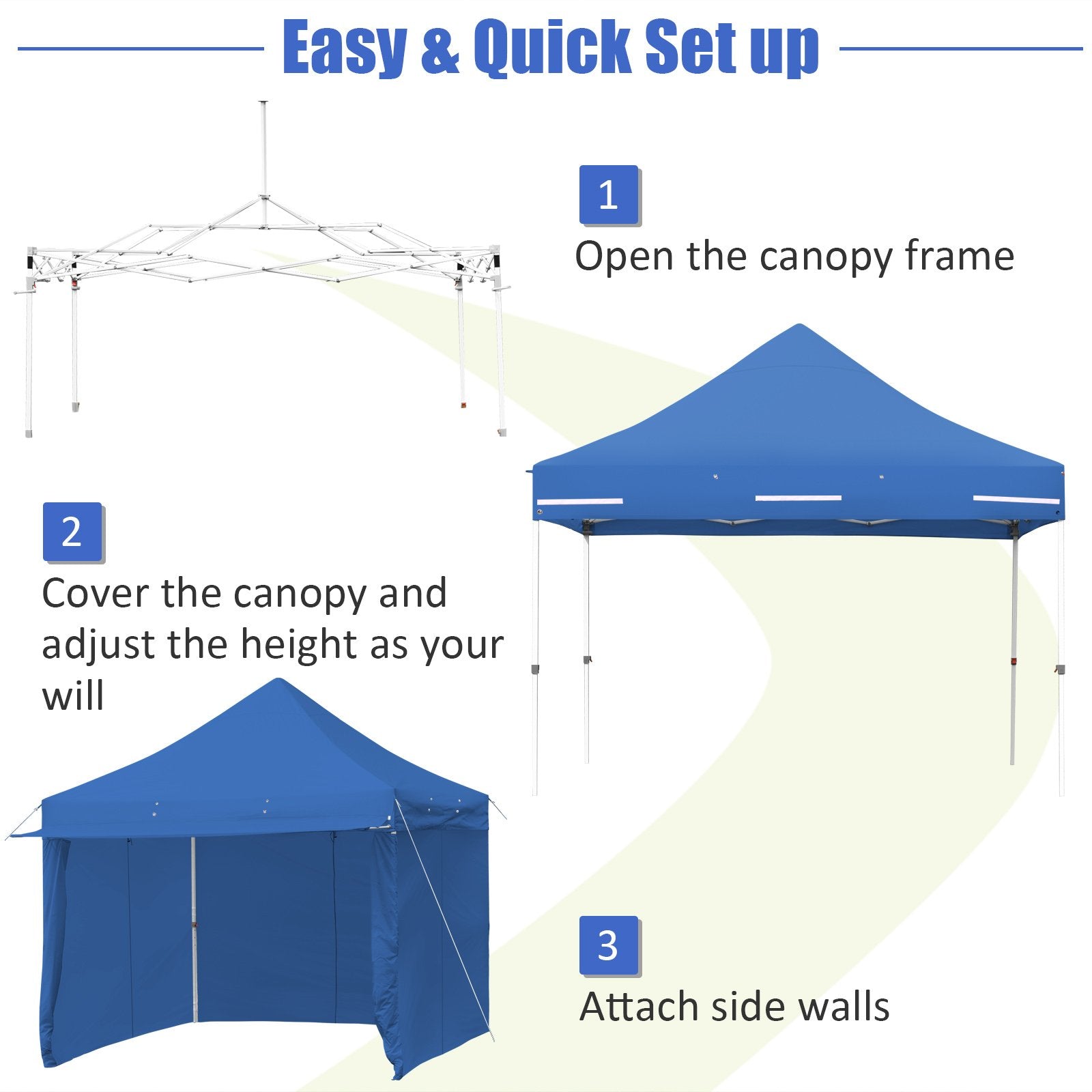 10 x 10 Feet Pop-up Gazebo with 5 Removable Zippered Sidewalls and Extended Awning, Blue Canopies   at Gallery Canada