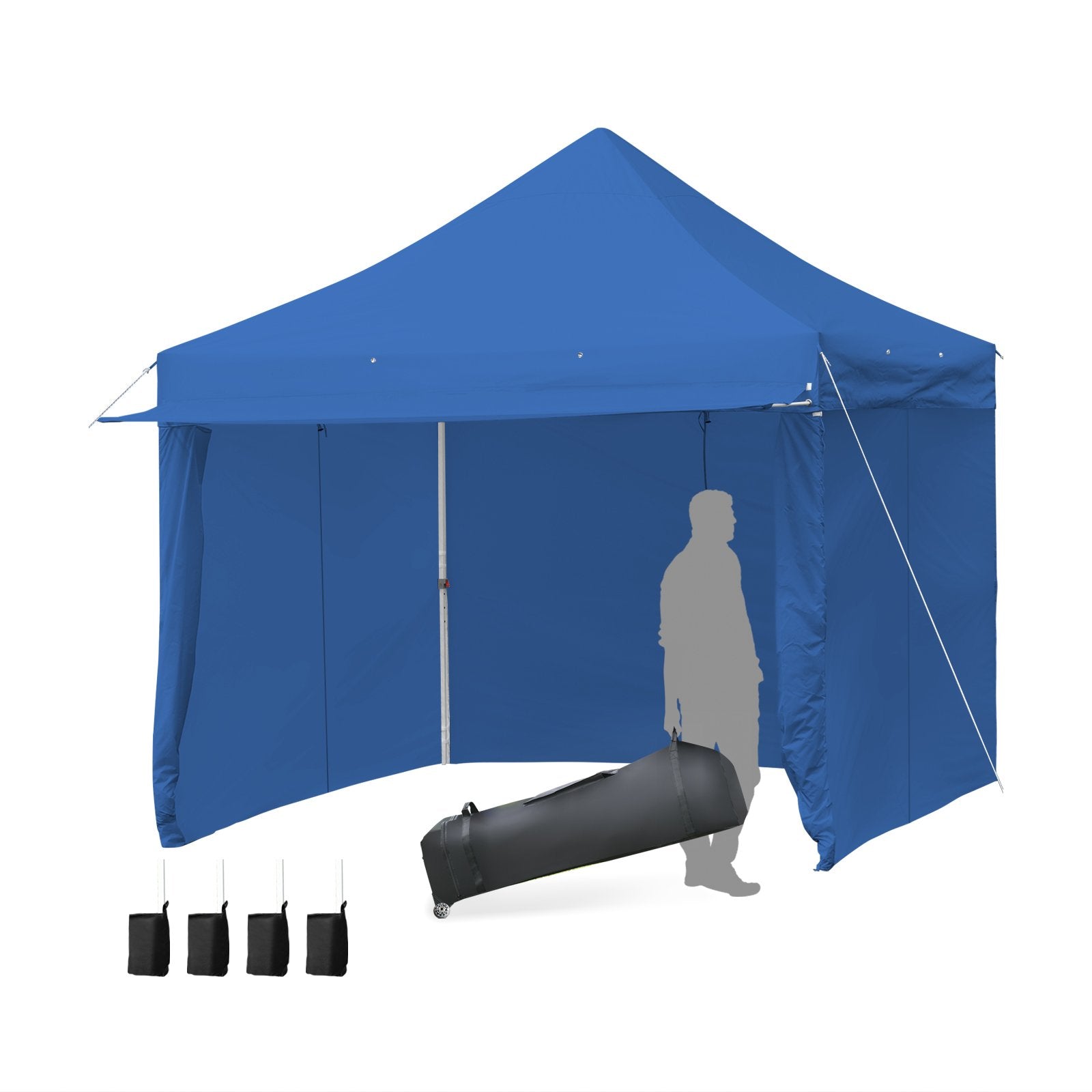 10 x 10 Feet Pop-up Gazebo with 5 Removable Zippered Sidewalls and Extended Awning, Blue Canopies   at Gallery Canada