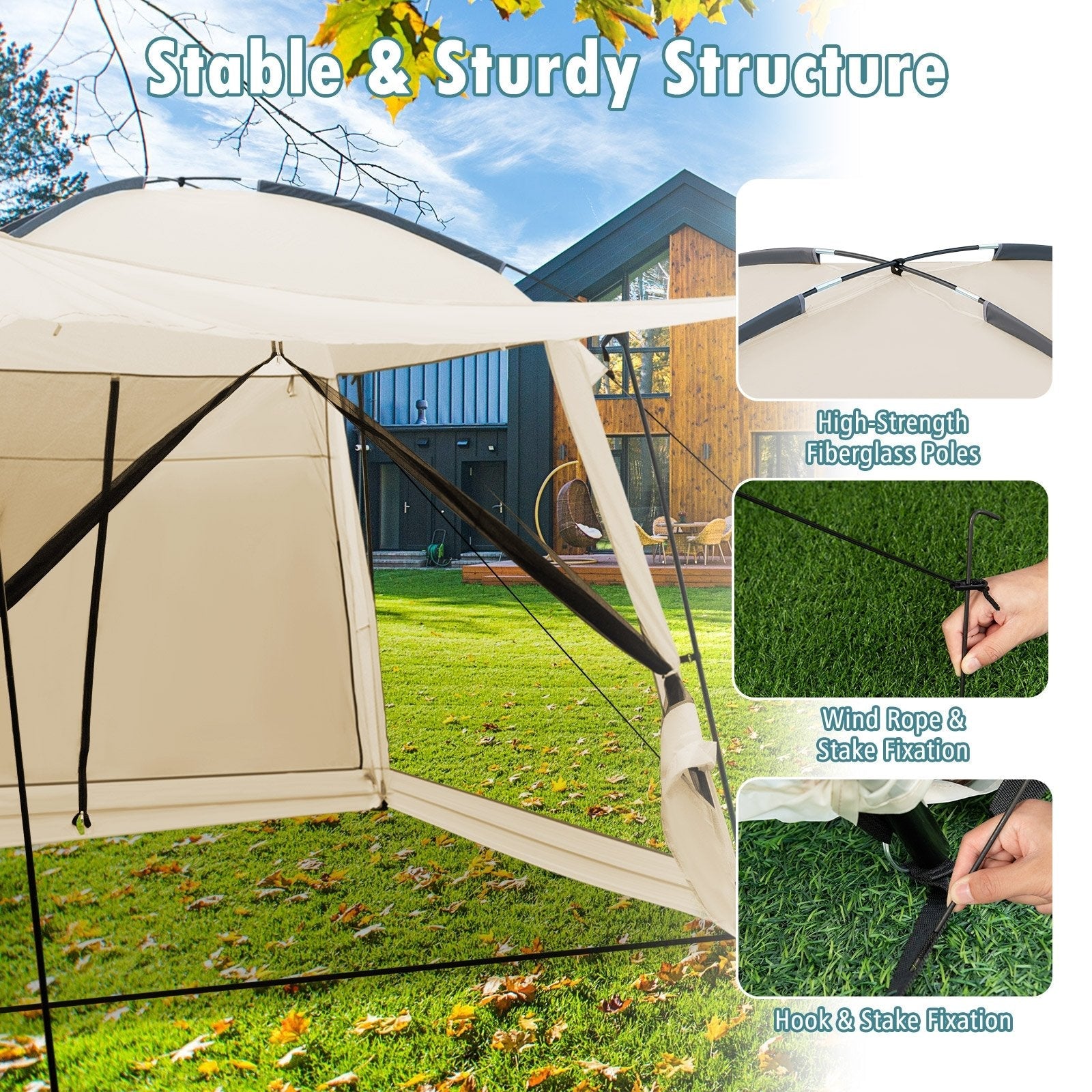 10 x 10 Feet Screened Canopy Tent w/ Vestibule and Zippered Door, Beige Tents   at Gallery Canada