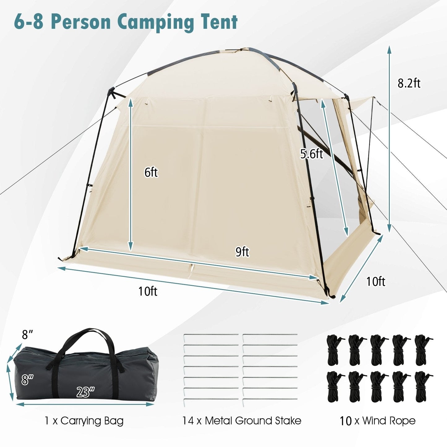 10 x 10 Feet Screened Canopy Tent w/ Vestibule and Zippered Door, Beige Tents   at Gallery Canada