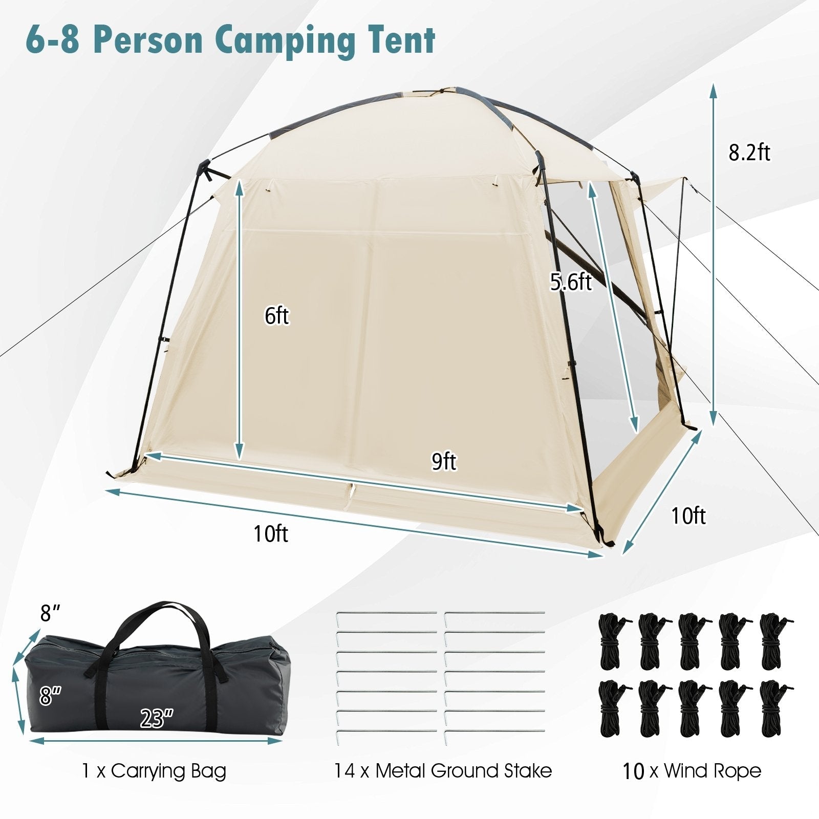 10 x 10 Feet Screened Canopy Tent w/ Vestibule and Zippered Door, Beige Tents   at Gallery Canada