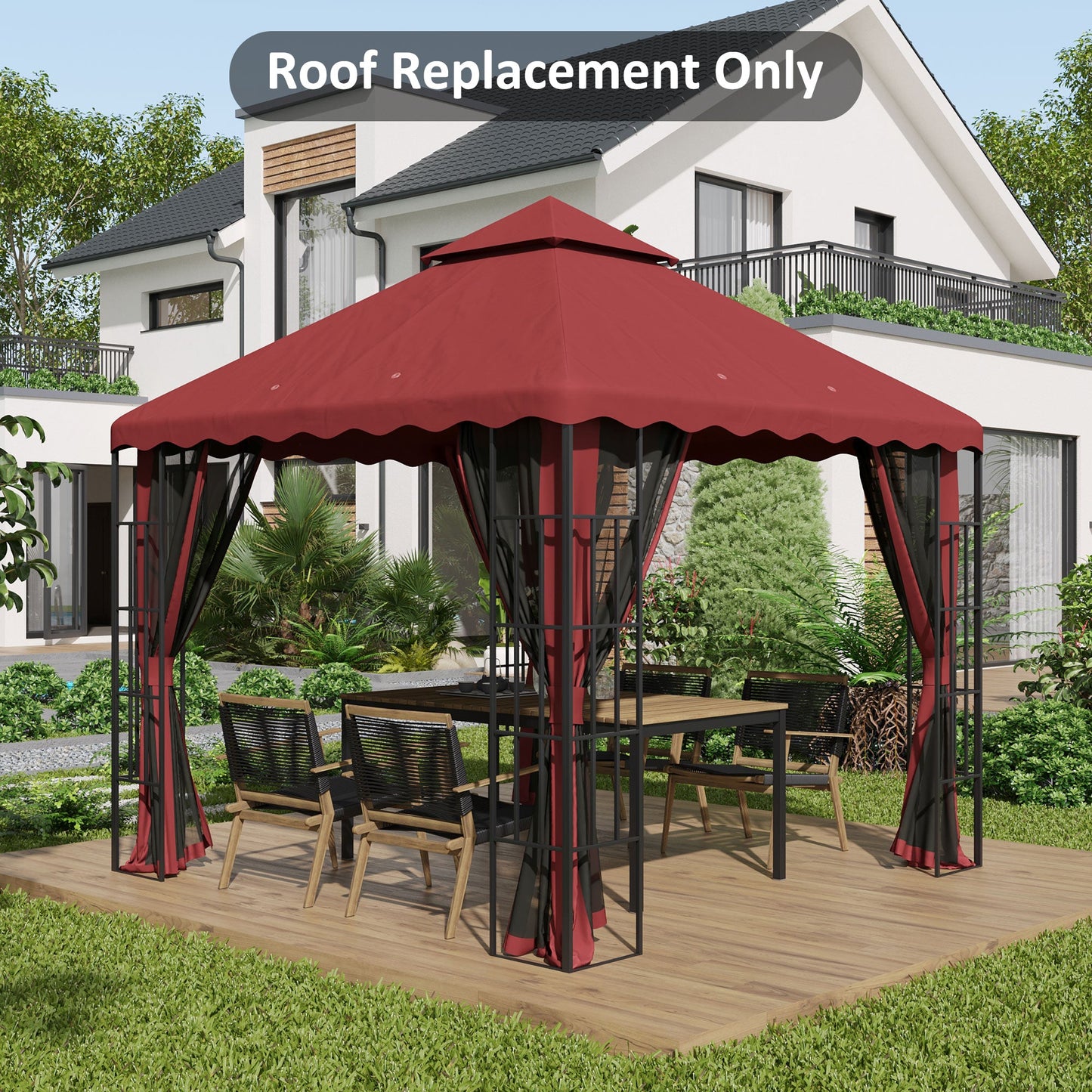 10' x 10' Gazebo Replacement Canopy Cover, 2-Tier Gazebo Roof Replacement (TOP ONLY), Burgundy Gazebo Canopy Replacement   at Gallery Canada