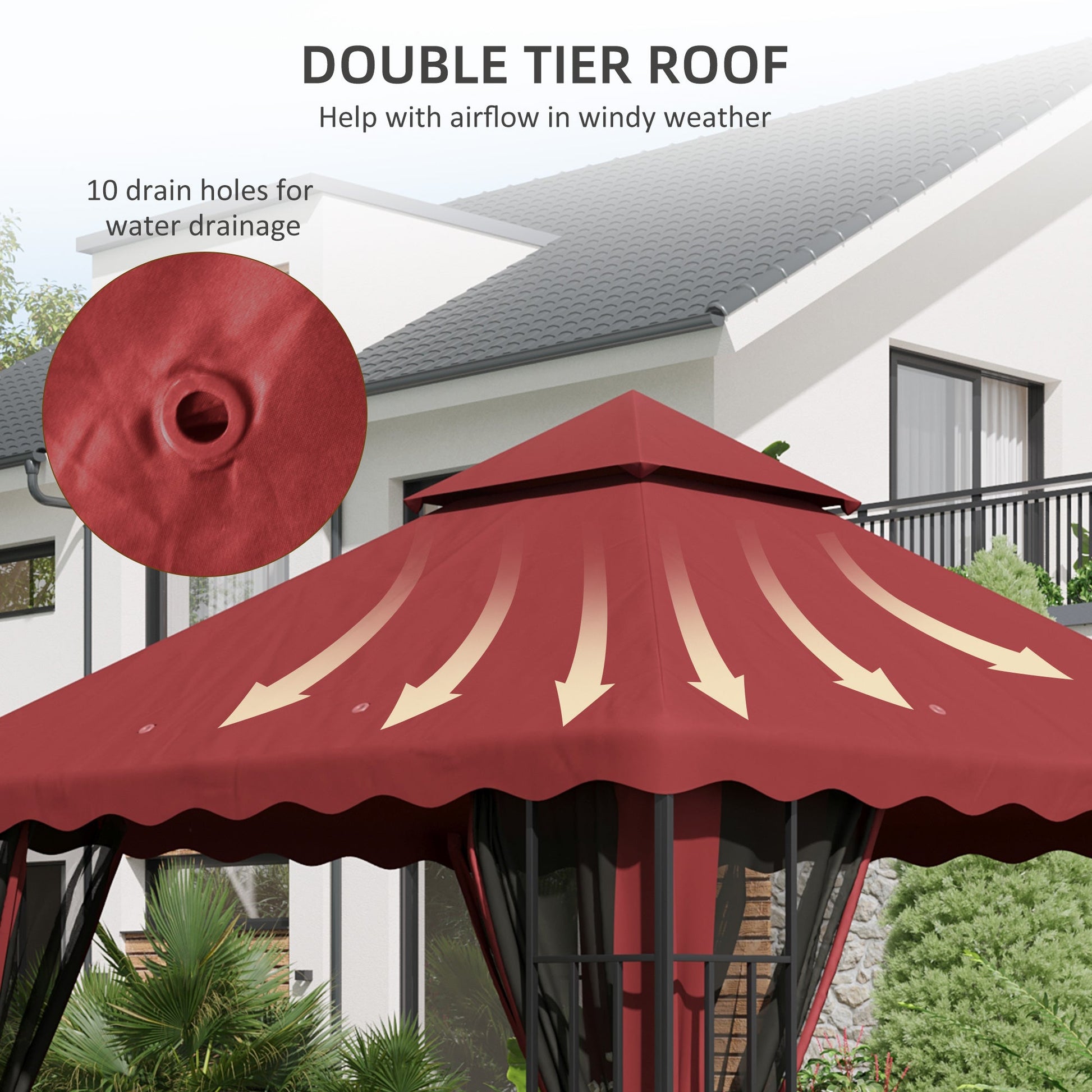 10' x 10' Gazebo Replacement Canopy Cover, 2-Tier Gazebo Roof Replacement (TOP ONLY), Burgundy Gazebo Canopy Replacement   at Gallery Canada