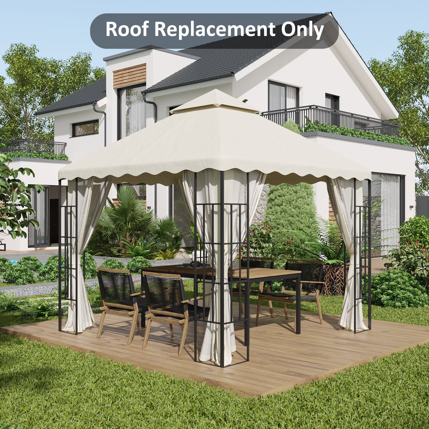 10' x 10' Gazebo Replacement Canopy Cover, 2-Tier Gazebo Roof Replacement (TOP ONLY), Cream Gazebo Canopy Replacement   at Gallery Canada