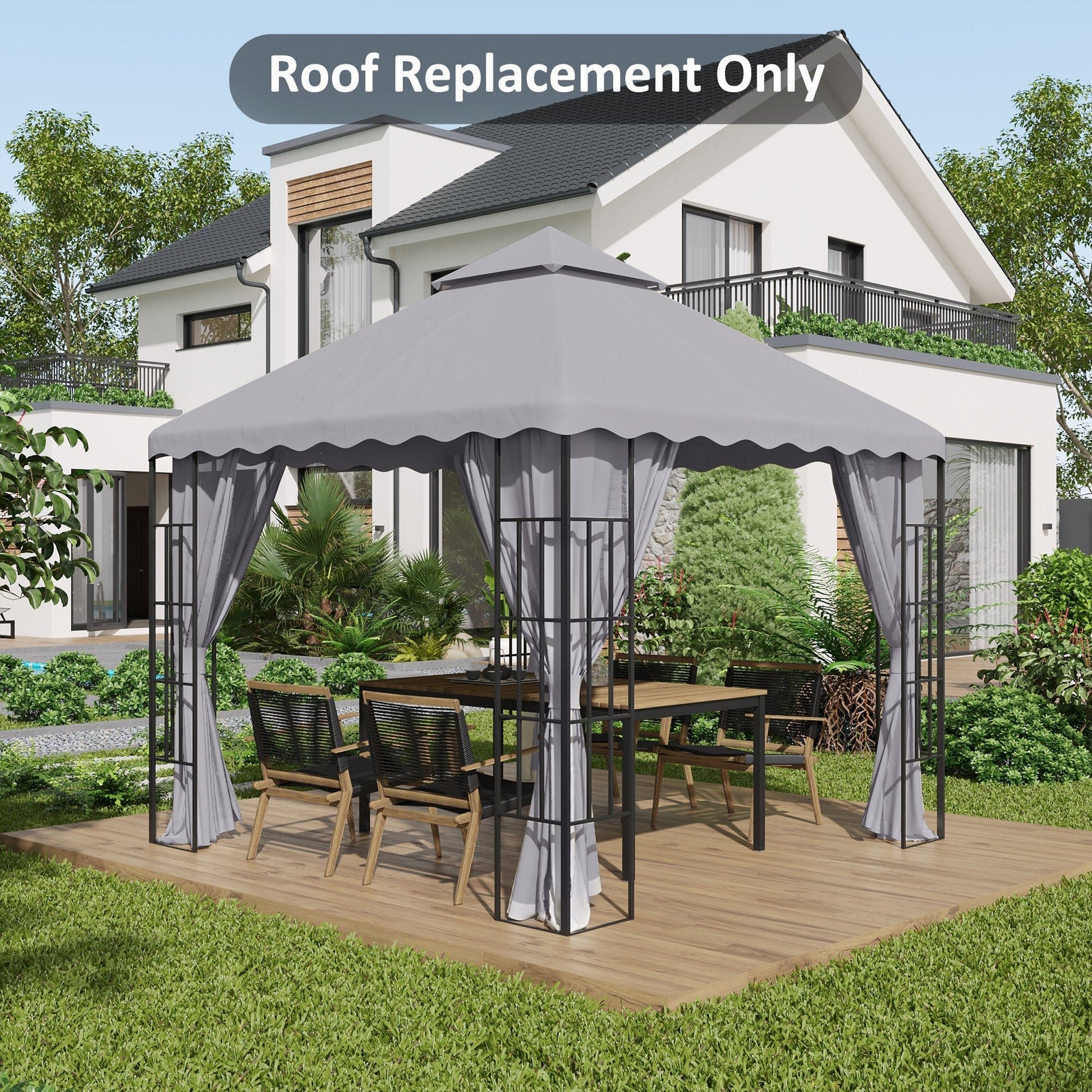 10' x 10' Gazebo Replacement Canopy Cover, 2-Tier Gazebo Roof Replacement (TOP ONLY), Light Grey Gazebo Canopy Replacement   at Gallery Canada