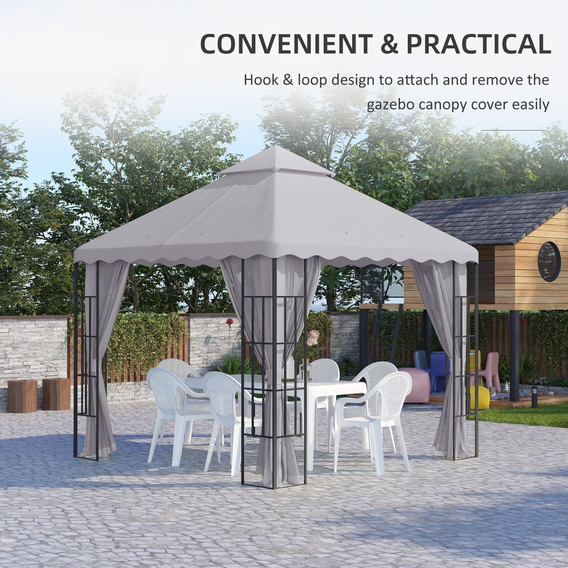 10' x 10' Gazebo Replacement Canopy Cover, 2-Tier Gazebo Roof Replacement (TOP ONLY), Light Grey Gazebo Canopy Replacement   at Gallery Canada