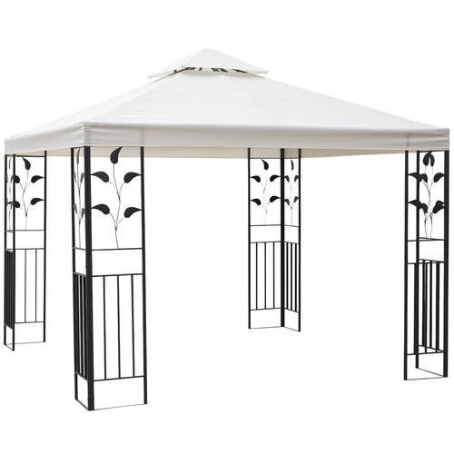 10' x 10' Outdoor Garden Metal Gazebo Patio Canopy Marquee Patio Party Tent Canopy Shelter Vented Roof Decorative Frame, Cream