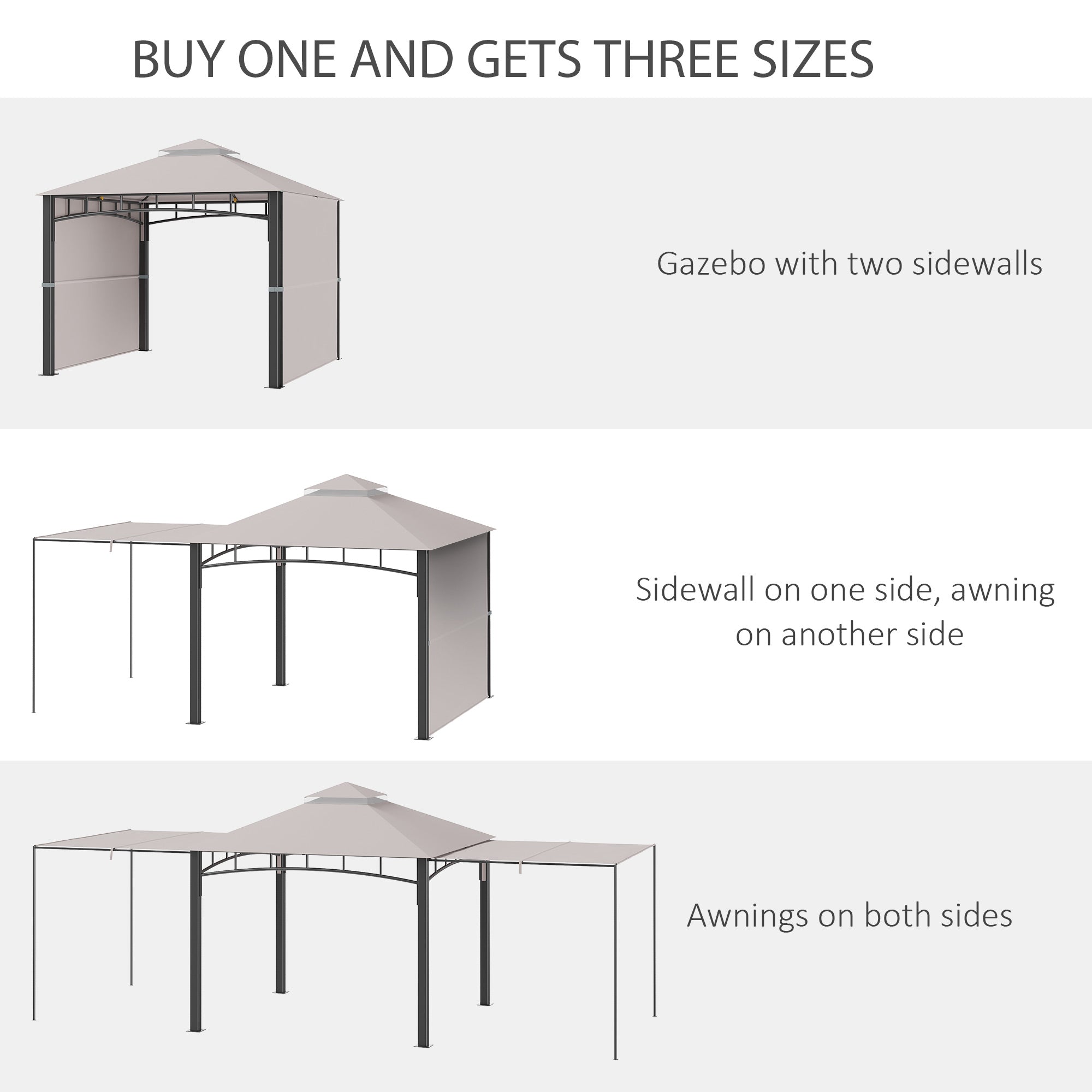 10' x 10' Outdoor Gazebo with Adjustable Dual Canopy, Double Roof Gazebo Canopy, Three Sizes, for Garden, Patio, Backyard, Deck, Porch Gazebos   at Gallery Canada