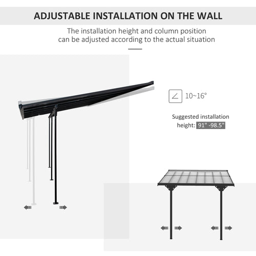 10' x 10' Outdoor Hardtop Pergola Gazebo with Polycarbonate Roof Adjustable Height, Aluminum Frame, UV Protection, Grey