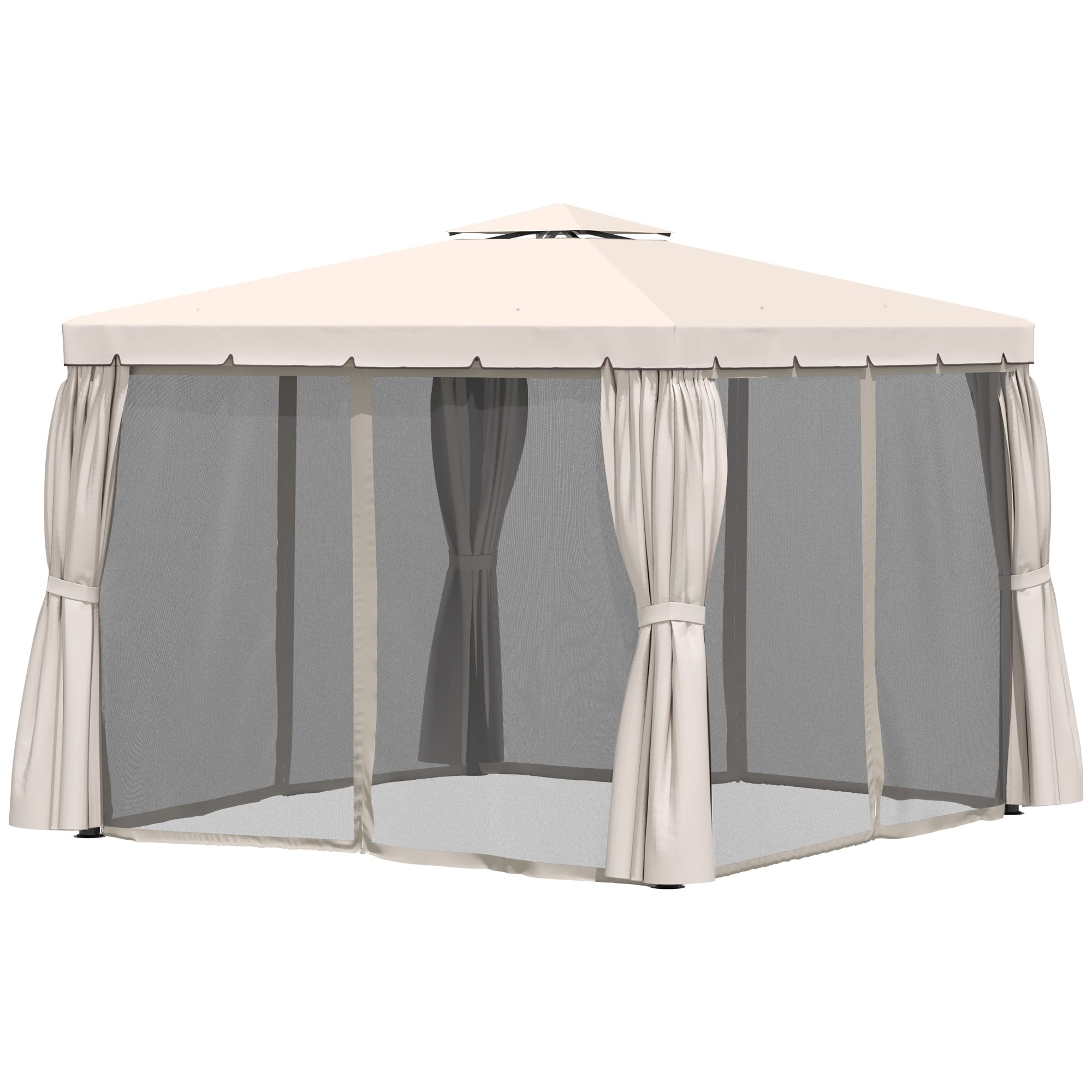 10' x 10' Outdoor Patio Gazebo Double Soft-top Garden Shelter Tent with Beautiful Polyester Curtains, &; Mesh Screen Drapes, Cream White Gazebos   at Gallery Canada