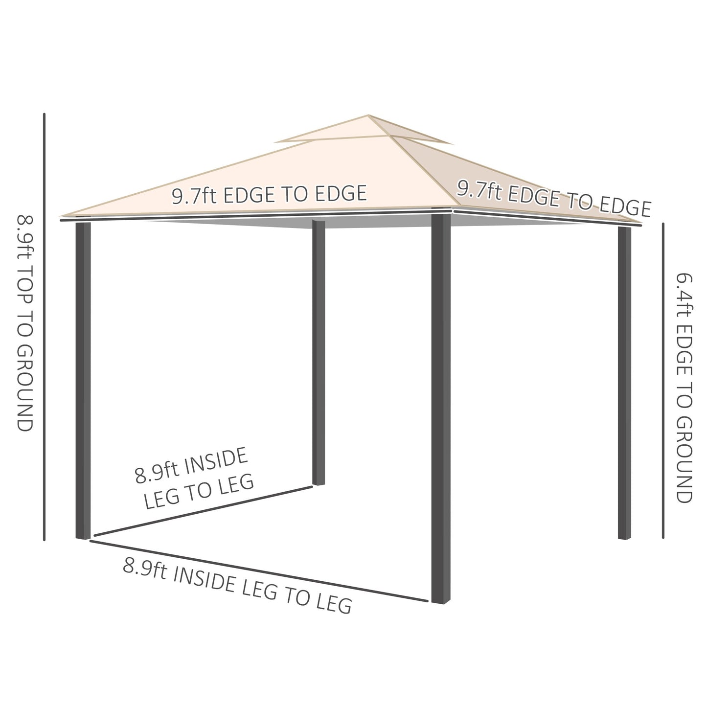 10' x 10' Outdoor Patio Gazebo Double Soft-top Garden Shelter Tent with Beautiful Polyester Curtains, &; Mesh Screen Drapes, Cream White Gazebos   at Gallery Canada