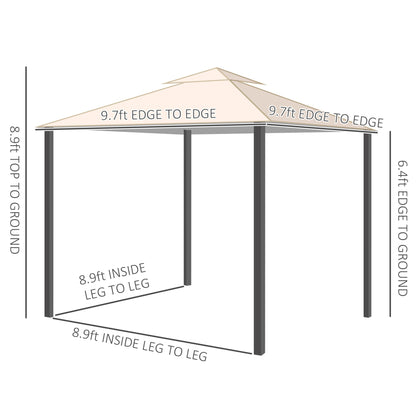 10' x 10' Outdoor Patio Gazebo Double Soft-top Garden Shelter Tent with Beautiful Polyester Curtains, &; Mesh Screen Drapes, Cream White Gazebos   at Gallery Canada