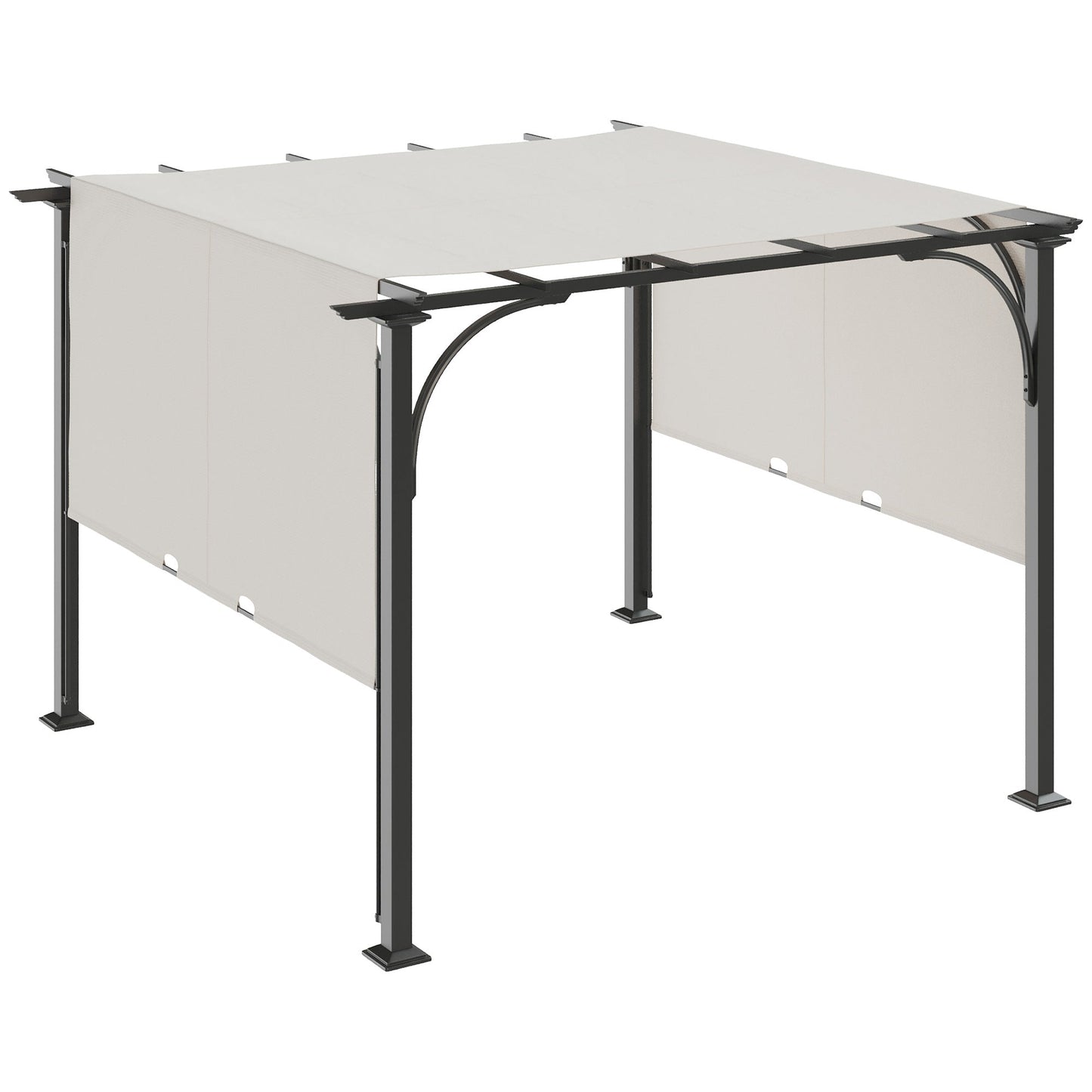 10' x 10' Outdoor Pergola Patio Gazebo Retractable Canopy Sun Shelter, Steel Frame, White Pergolas   at Gallery Canada