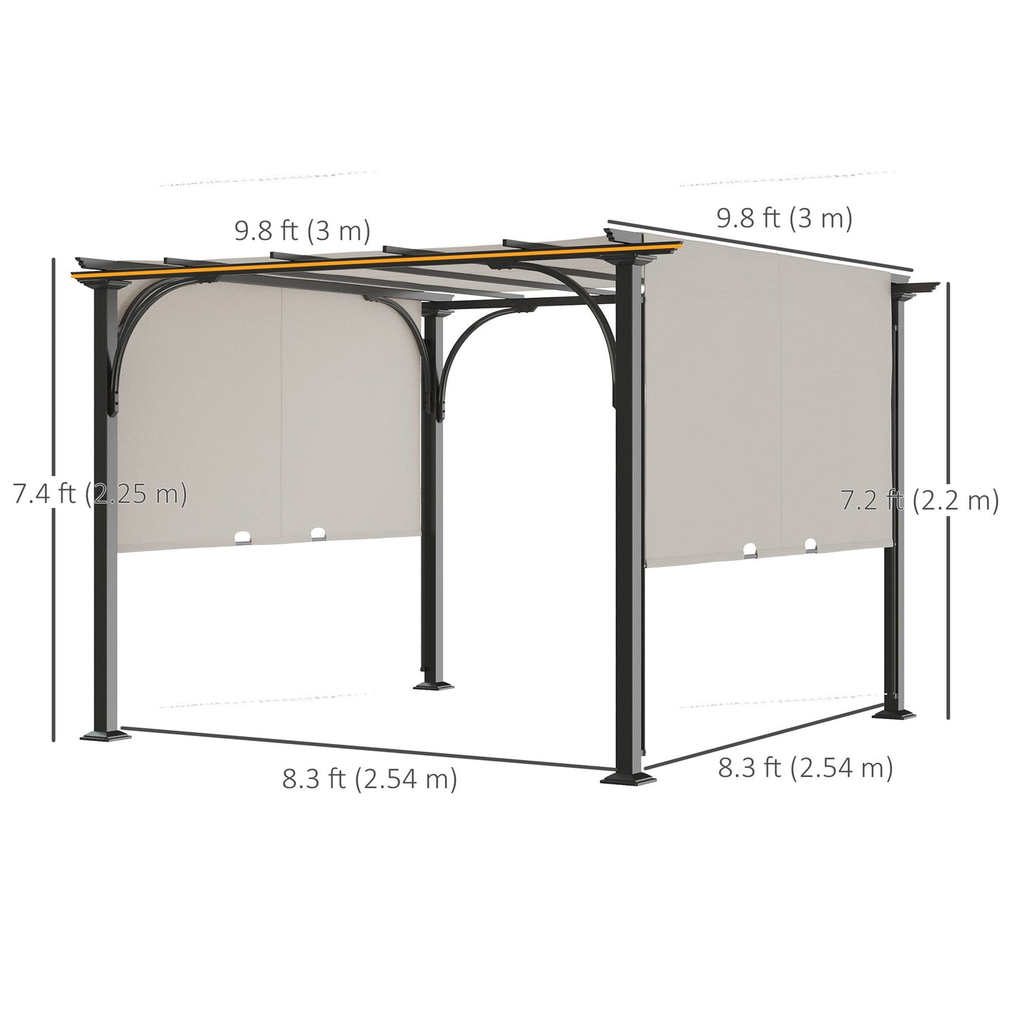 10' x 10' Outdoor Pergola Patio Gazebo Retractable Canopy Sun Shelter, Steel Frame, White Pergolas   at Gallery Canada