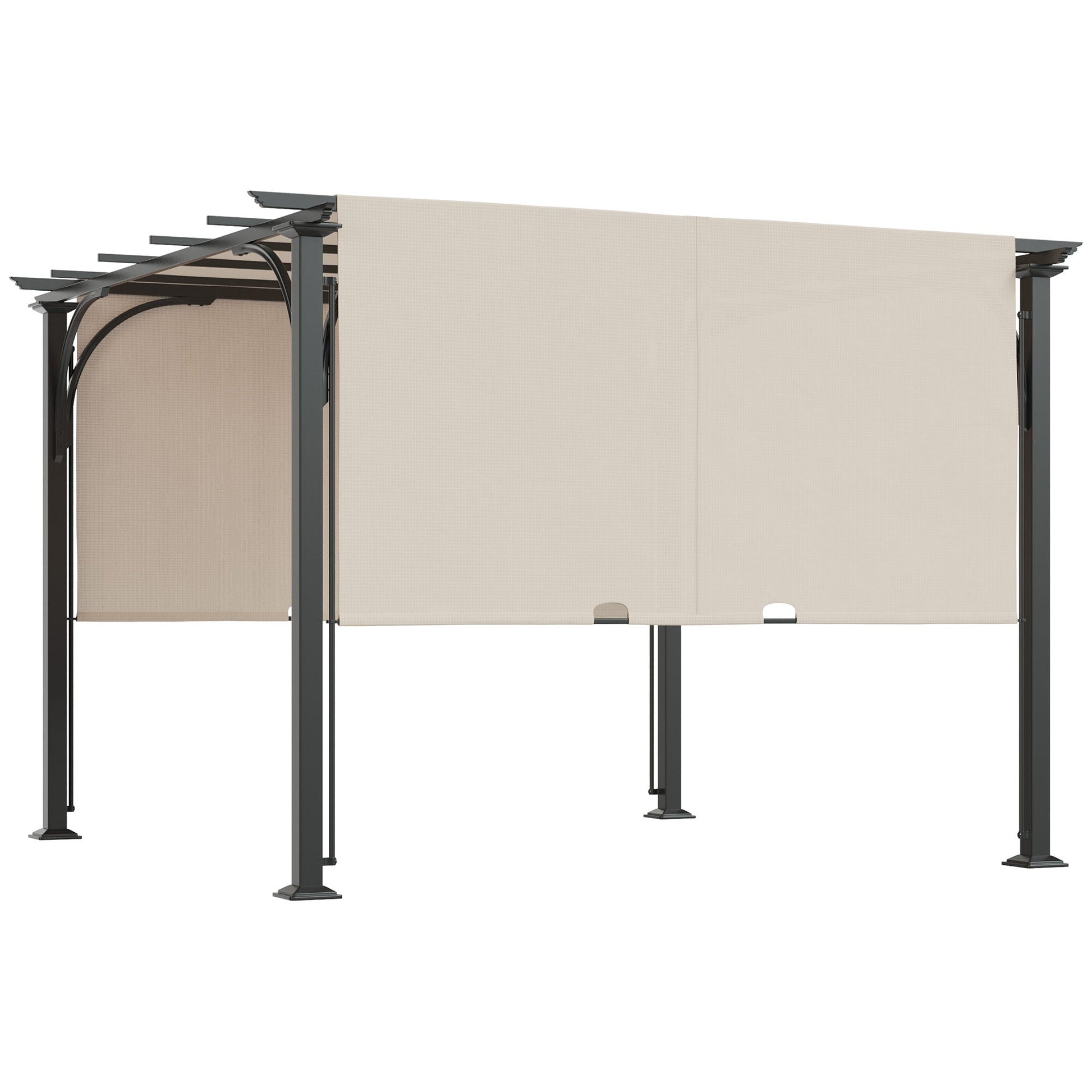 10' x 10' Outdoor Pergola Patio Gazebo Retractable Canopy Sun Shelter with Steel Frame, Beige - Gallery Canada