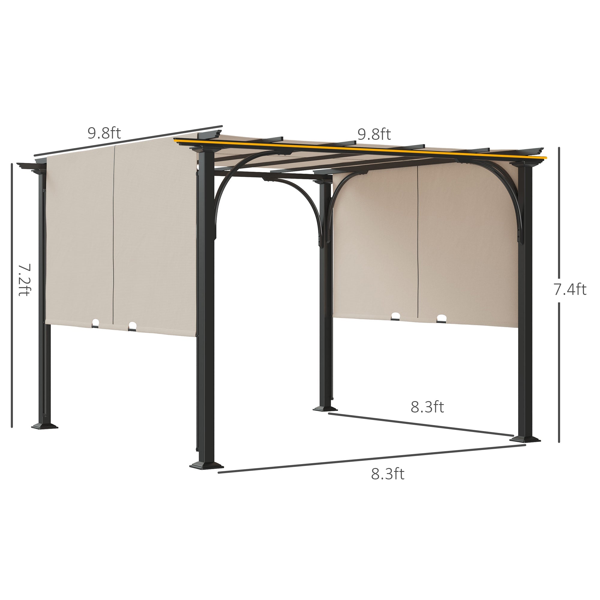 10' x 10' Outdoor Pergola Patio Gazebo Retractable Canopy Sun Shelter with Steel Frame, Beige Pergolas   at Gallery Canada