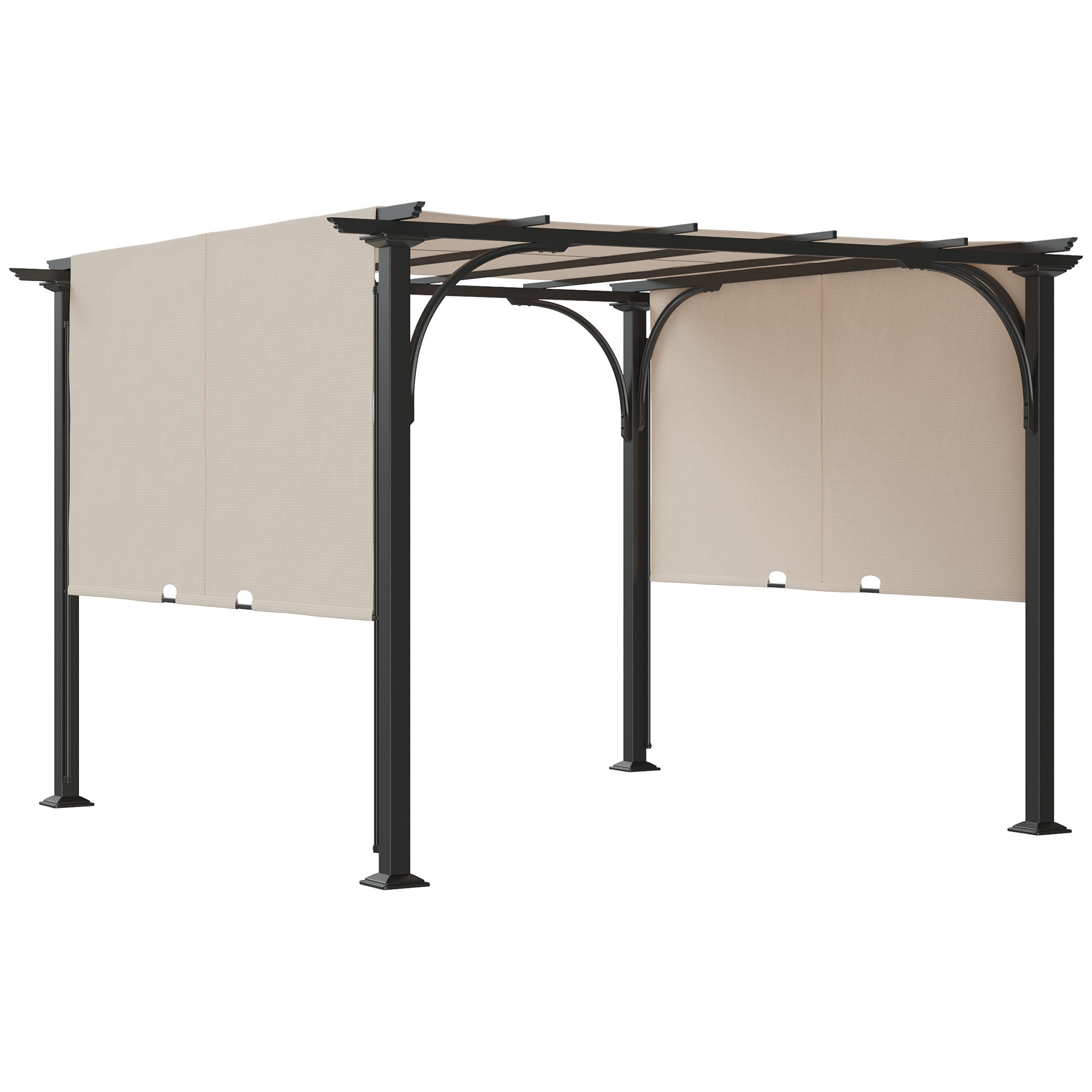 10' x 10' Outdoor Pergola Patio Gazebo Retractable Canopy Sun Shelter with Steel Frame, Beige Pergolas Multi Colour  at Gallery Canada