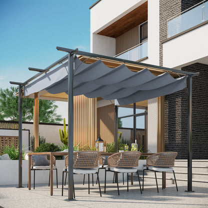 10' x 10' Outdoor Retractable Pergola Canopy, Metal Patio Shade Shelter for Backyard, Porch Party, Garden, Grill Gazebo, Grey Pergolas   at Gallery Canada